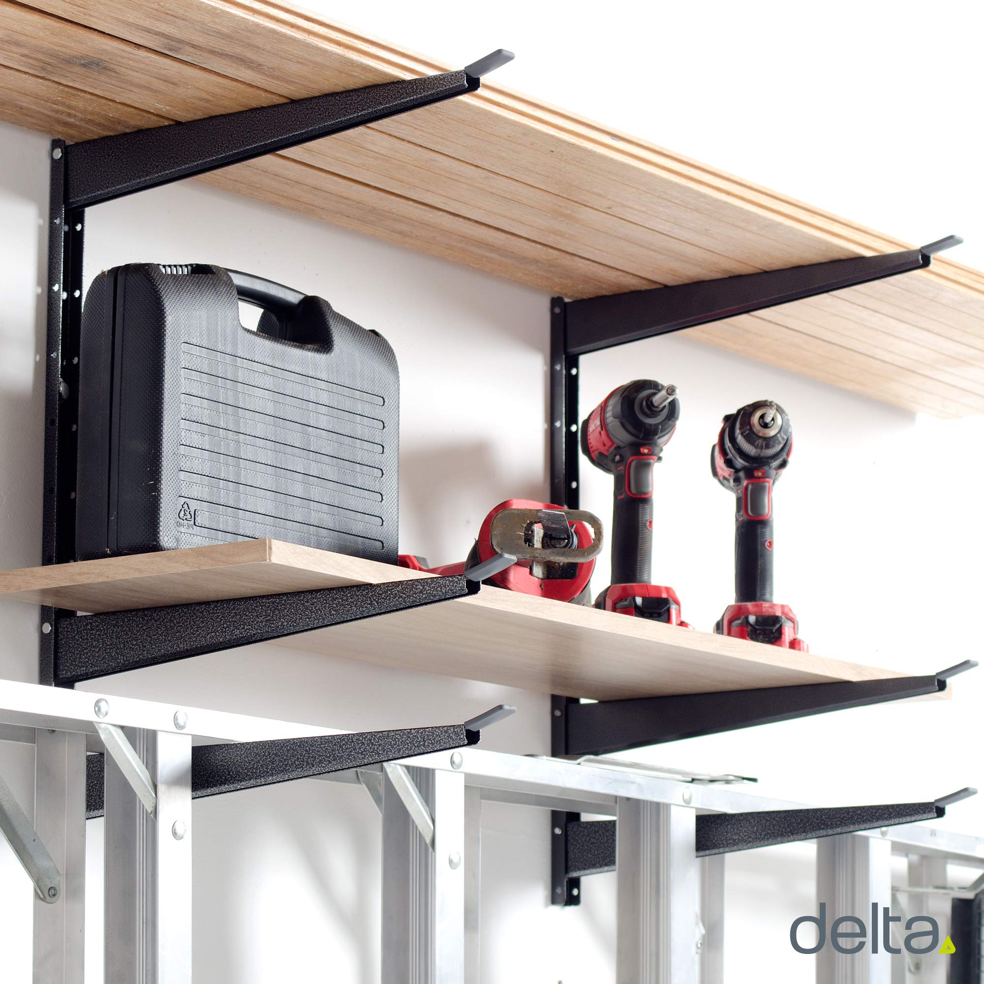 Heavy Duty Wood and Lumber Storage Rack (2-Pack) - 960 lbs Capacity Steel Garage Shelving - Easy Install Mounted Rack for Garage, Basement, Pantry Organization - Perfect for Storing Plywood, 2x4s, and DIY Supplies by Delta Cycle