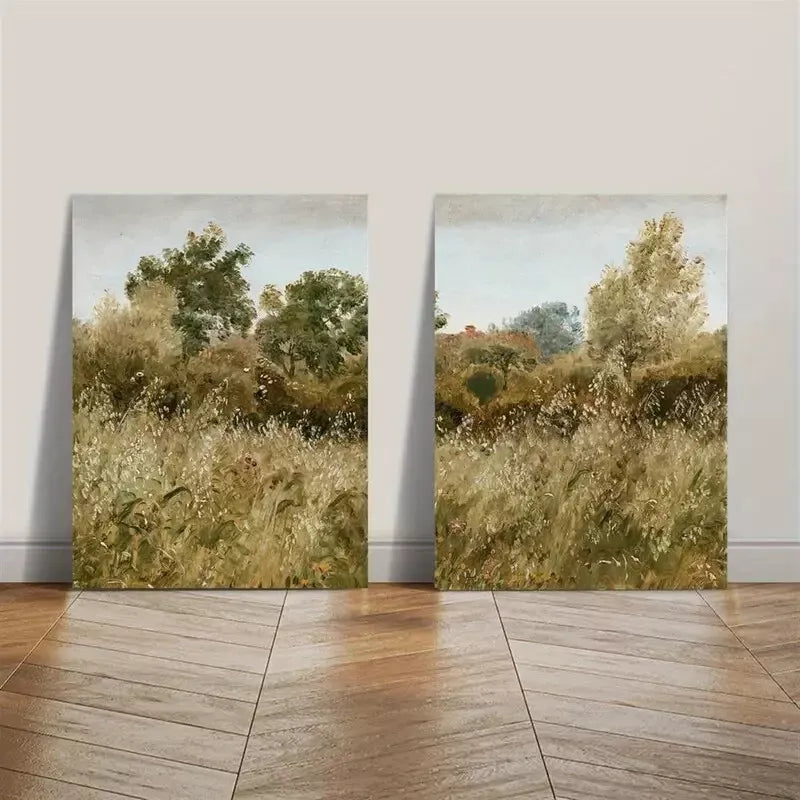 2pcs Vintage Meadow Floral Wildflowers Canvas Wall Art - 50x75cm Framed Prints | High Quality Australian Made | Ready to Hang | Perfect for Living Room, Bedroom & Office Decor