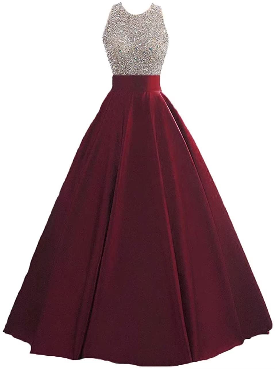 HEIMO Women's Elegant Sequins Keyhole Back Evening Ball Gown Beaded Formal Prom Dress for Teens - Perfect for Prom, Homecoming, Gala & Special Occasions
