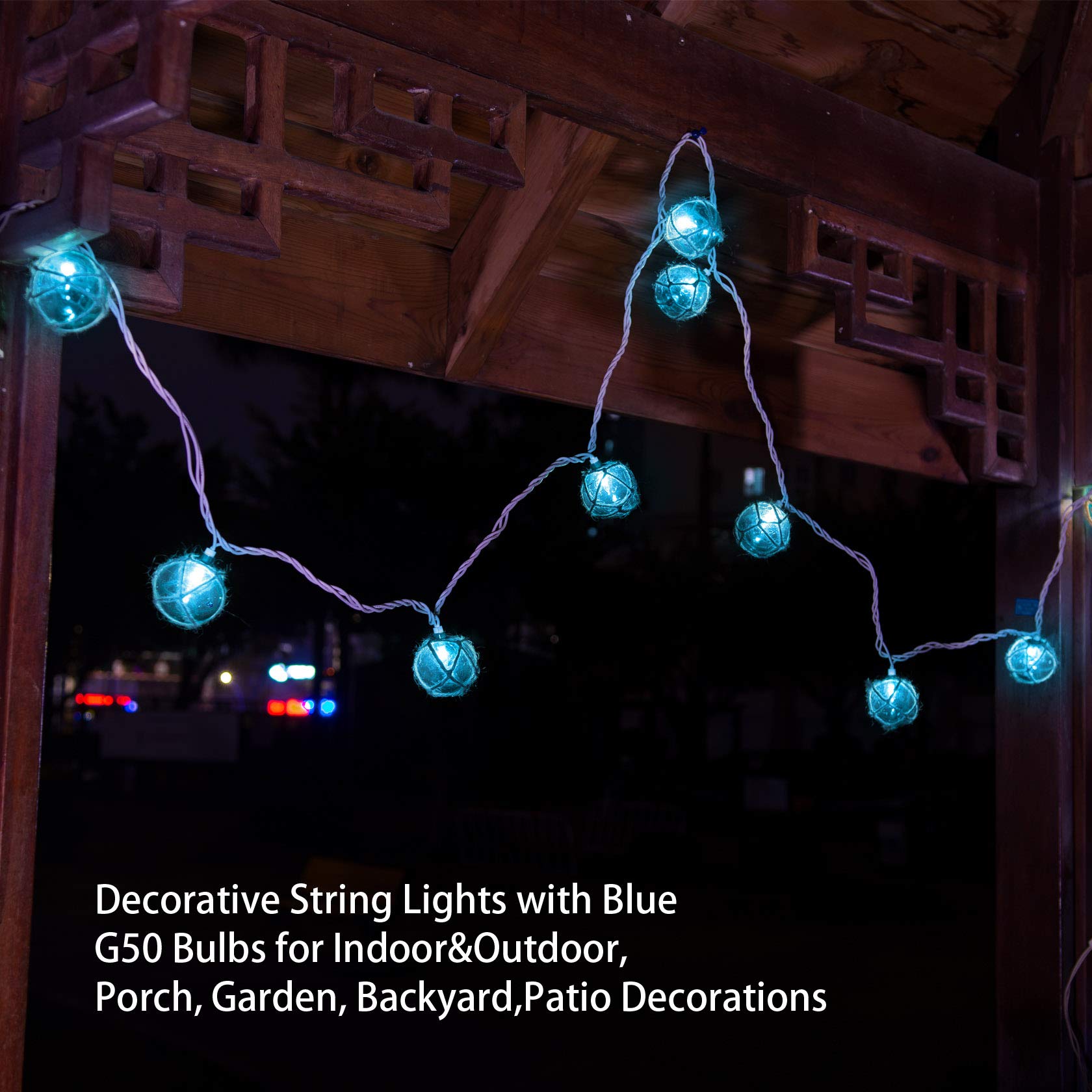 Nautical String Lights - Set of 10 Blue G50 Beach Fairy Lights for Ocean Themed Decor | Waterproof Fishing Lights Perfect for Coastal Room, Patio, Wedding & Outdoor Party Decorations