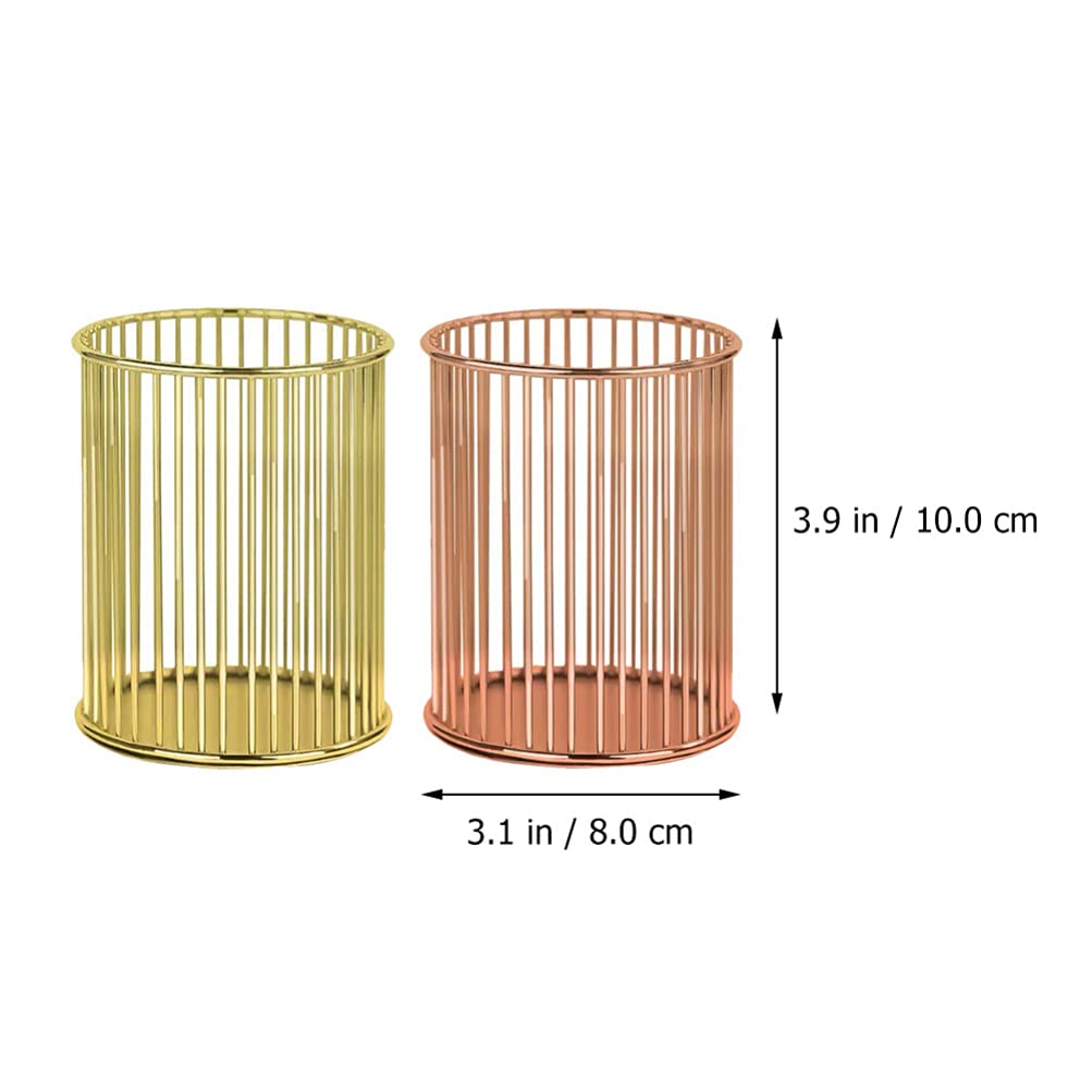 2-Pack Gold Iron Wire Pen Holder & Makeup Brush Organizer - Stylish Mesh Desk Organizer for Office, Home, or Vanity - Perfect for Pens, Styluses, Cosmetics & Art Supplies