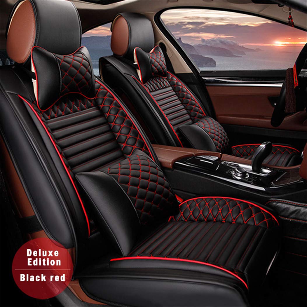 Odyssey Front Car Seat Covers - Airbag Compatible Leatherette Protectors (2Pcs, Black & Red) for Enhanced Comfort and Style in Daily Commutes and Road Trips