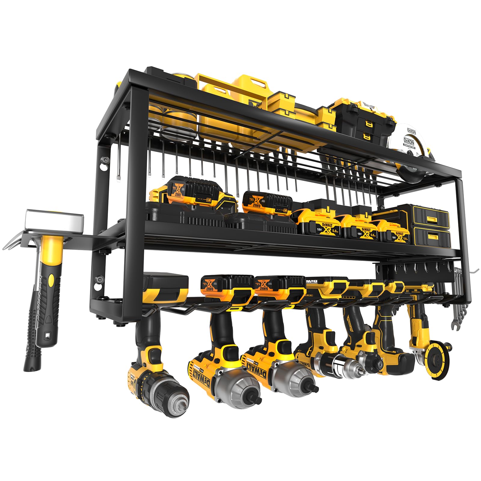 Heavy Duty Metal Power Tool Organizer Wall Mount - Garage Storage Rack for Cordless Drills & Batteries with Charging Station | Perfect for Workshop, Garage & DIY Tool Organization