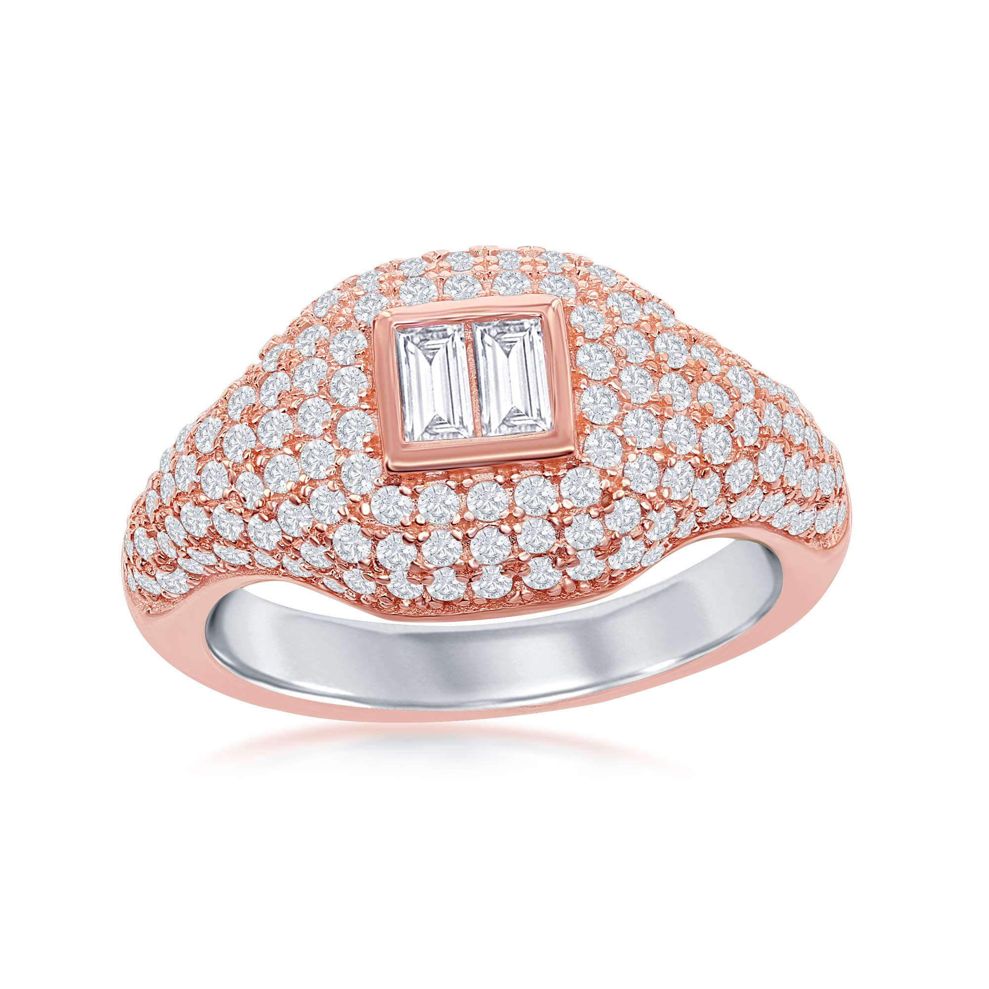 Sterling Silver or Rose Gold Micro Pave Double Baguette Ring - Elegant Stackable Band for Engagement, Wedding, Anniversary & Everyday Wear