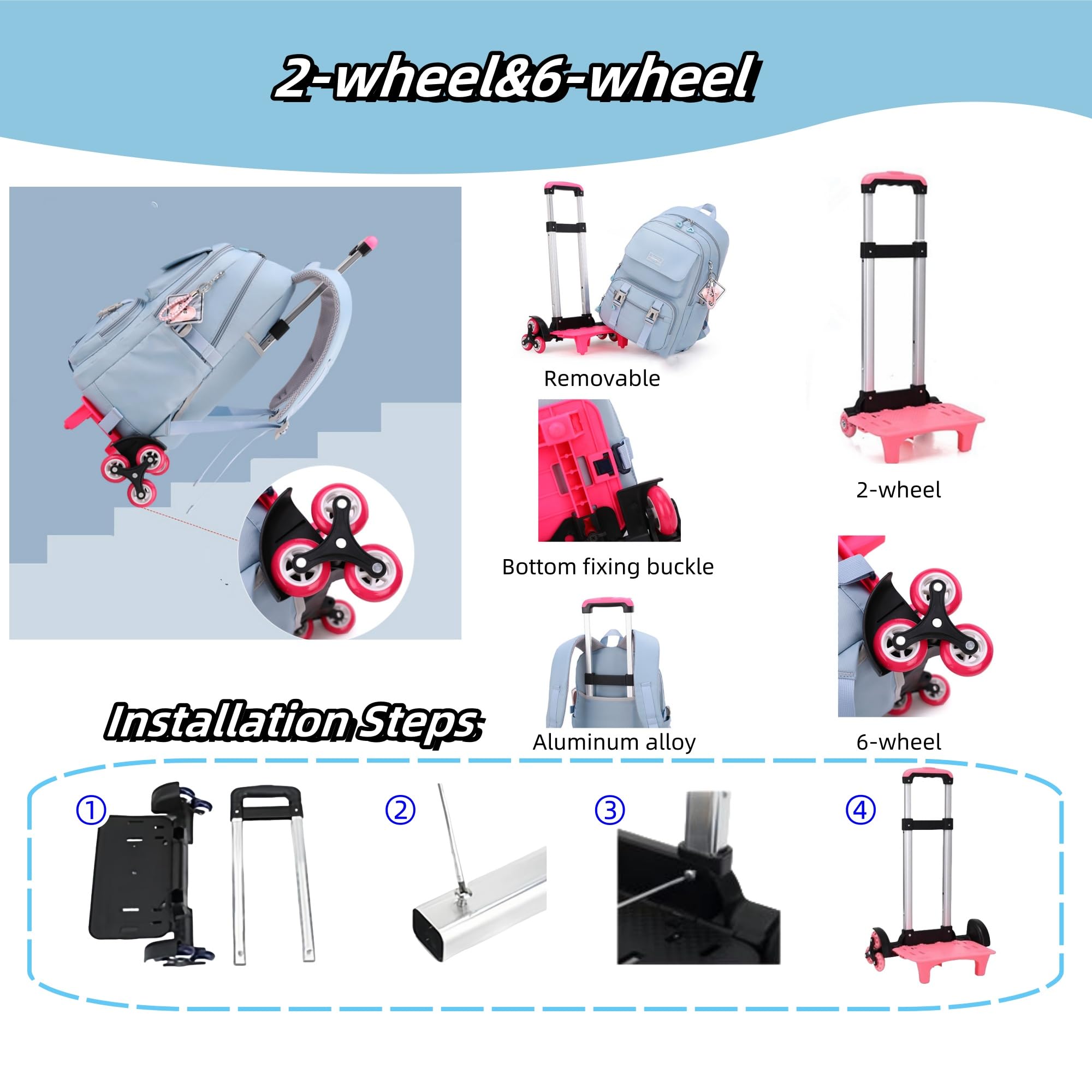 Rolling Backpack with Wheels - Travel Trolley Bag for Kids & Teens - School & Outings