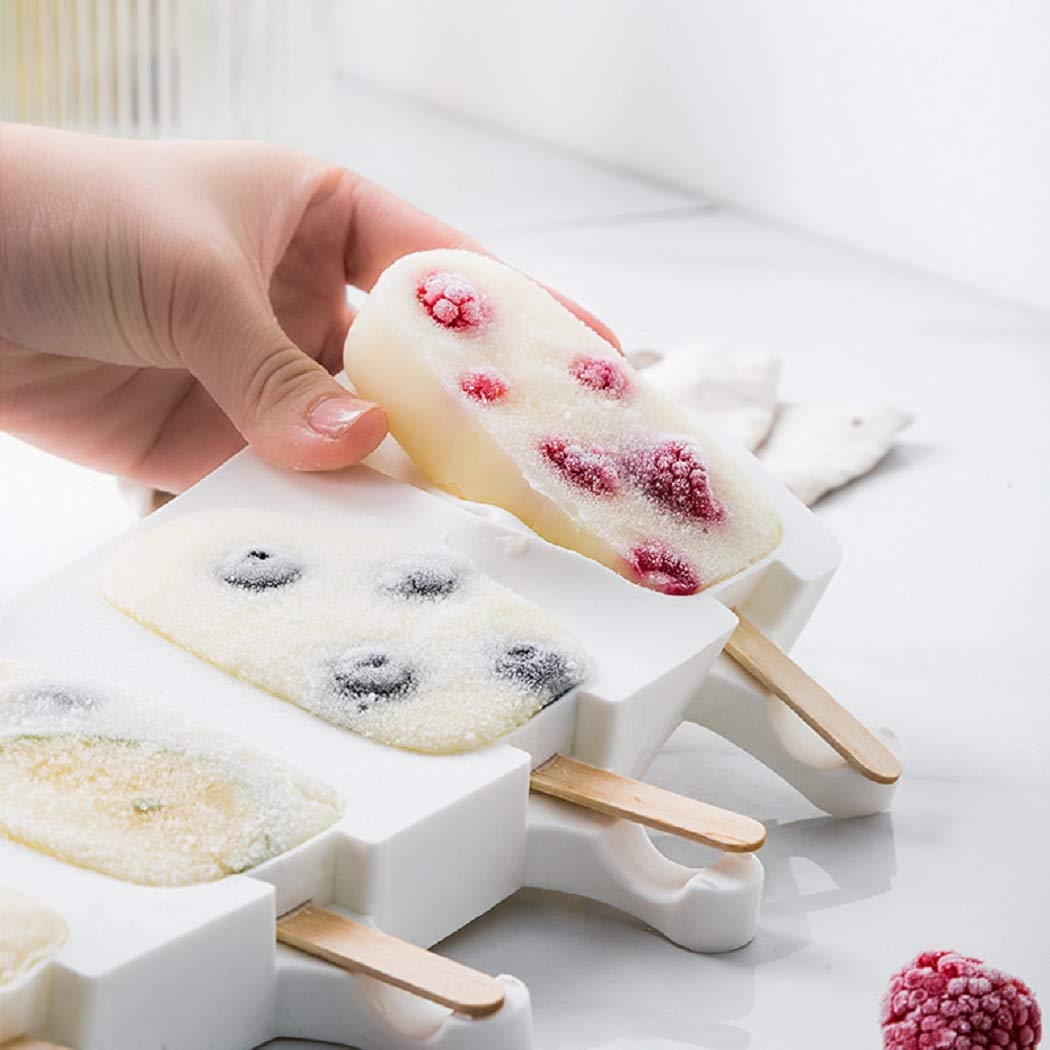 TERXA 4-Cavity Silicone Popsicle Mold with 50 Wooden Sticks - Reusable Ice Cream, Chocolate, Candy & Kulfi Molds for Homemade Treats - Perfect for Birthday Parties, Summer Snacks & DIY Desserts