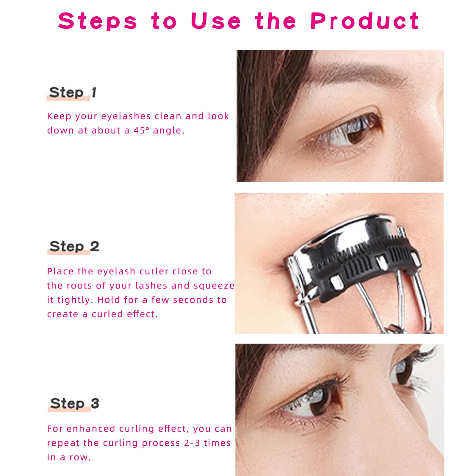 Pinkiou Eyelash Curler with Comb - Universal Fit for All Eye Shapes, Curved Design for Women's Makeup, Natural & Long-Lasting Eyelash Curling Tool - False Lashes Accessory (Black) - Perfect for Daily Makeup, Special Occasions & Professional Salon Use