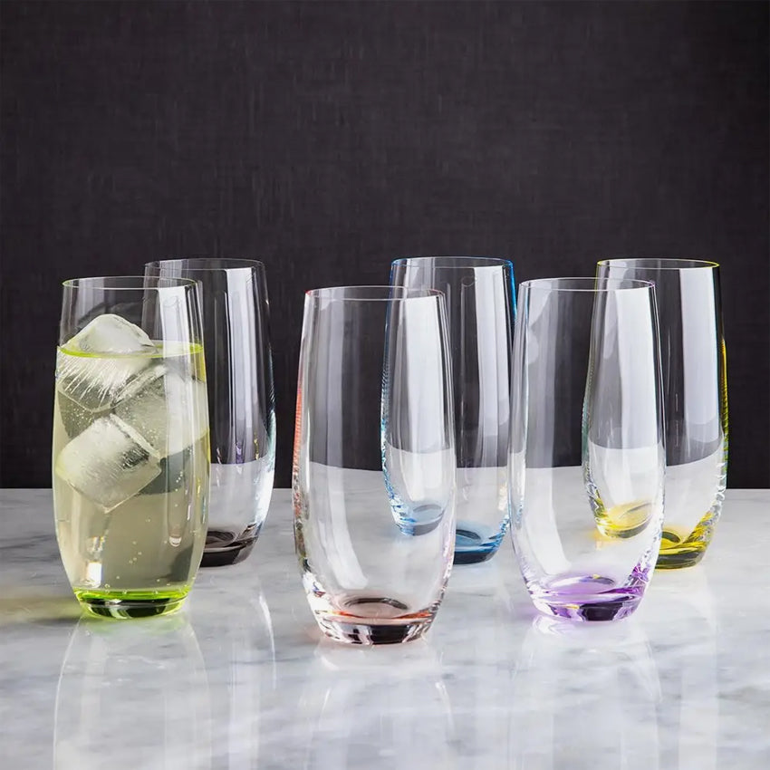 Bohemian Rainbow Highball Glass Set of 6 - Colorful Drinking Glasses for Cocktails, Juice, and Iced Tea - Perfect for Parties, Home Bars, and Gifts