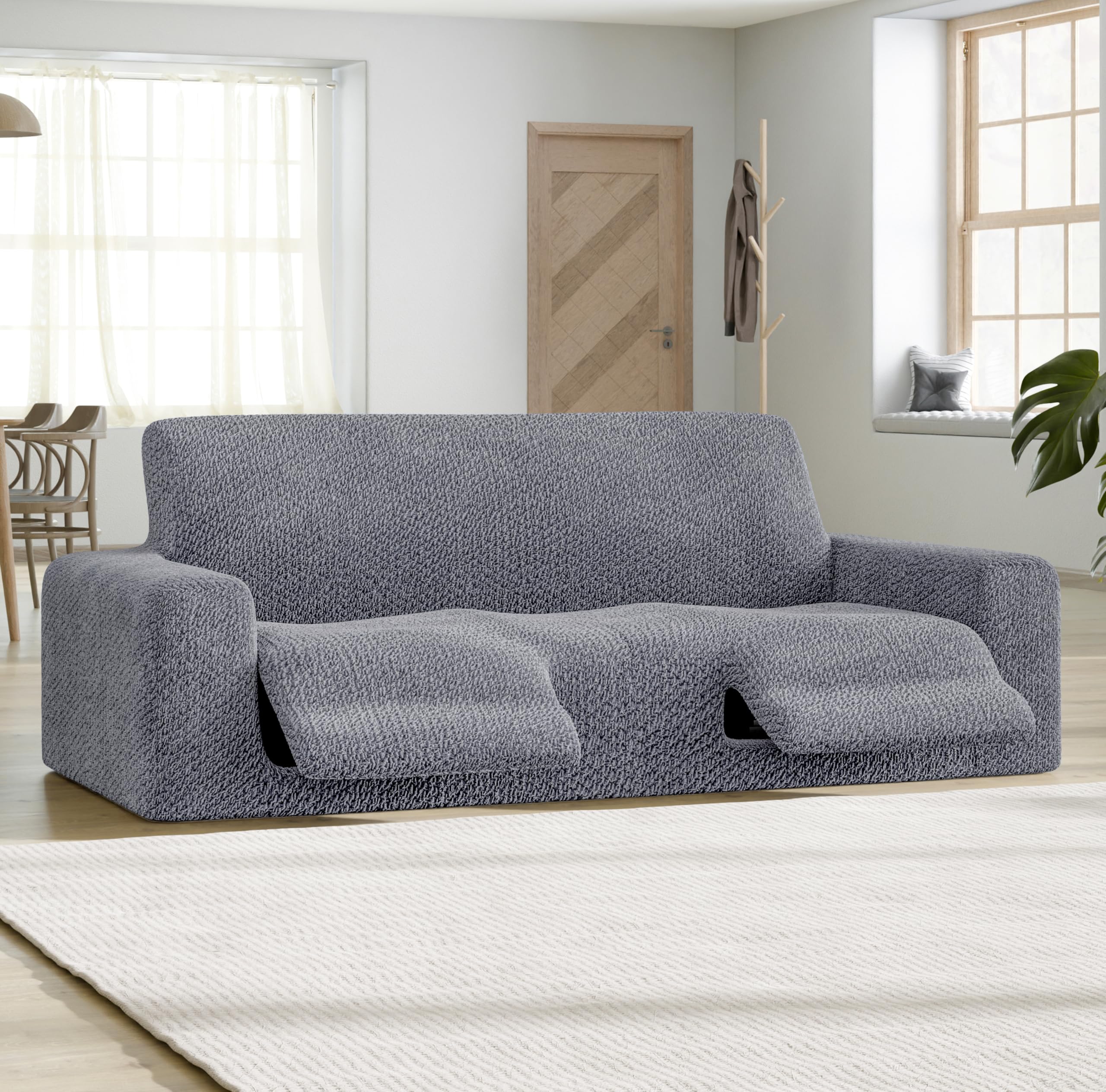 PAULATO BY GA.I.CO. Recliner Sofa Cover - Stretchable Velvet Slipcover for Reclining Couches - Soft Polyester Fabric Furniture Protector - 1-Piece Form Fit Sofa Protector - Grey - Perfect for Living Room, Home Theater & Family Room Protection