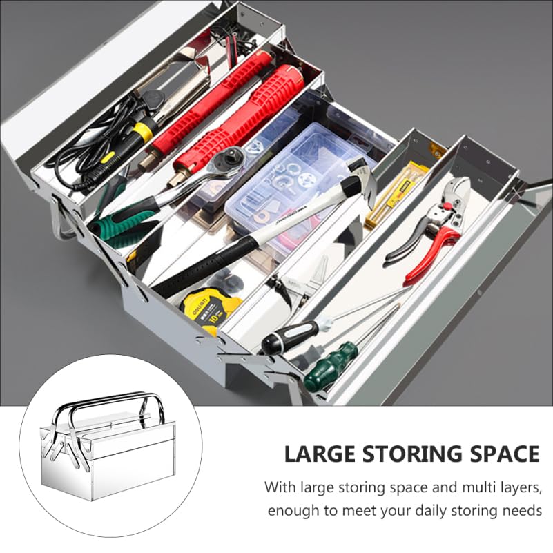 Angoily Stainless Steel Toolbox with 2 Folding Trays - Multipurpose Organizer Storage Case for Home, Office & Workshop | Portable Metal Sewing Box & Craft Organizer with Handle | Perfect for DIY, Art Projects & Tool Storage
