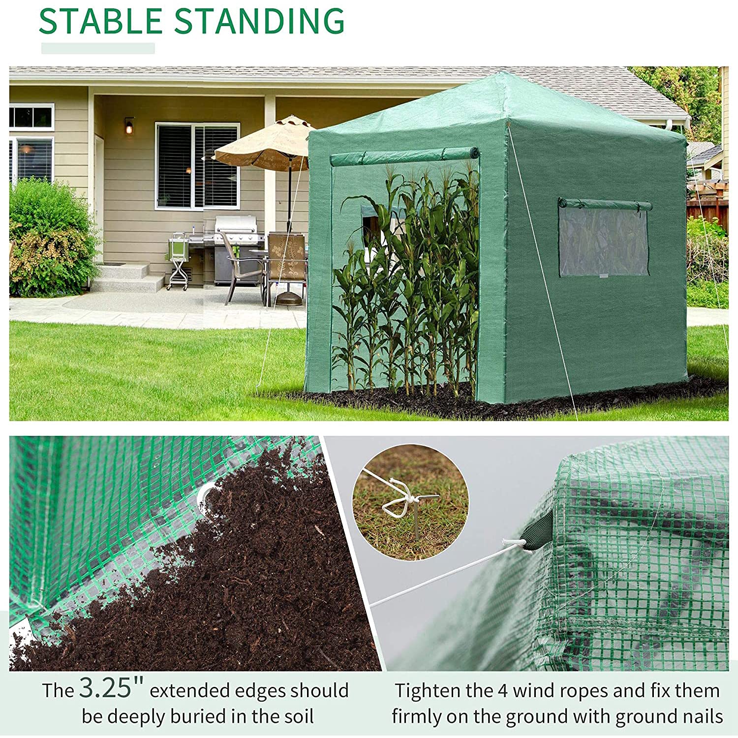 HOMVENT 8' x 6' Portable Walk-in Greenhouse Tent with Entry Doors & Roll-Up Windows - PE Cloth Outdoor Plant Shelter for Garden, Flowers, Vegetables | Perfect for Backyard Gardening, Plant Protection & Seasonal Growing