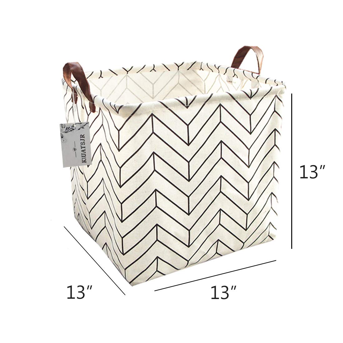 Square Canvas Toy Storage Bins with Handles - Collapsible Organizer for Nursery, Kids Toys & Laundry | Foldable Fabric Basket for Home Organization | Perfect for Playroom, Bedroom & Gift Giving (White Geometric Pattern)