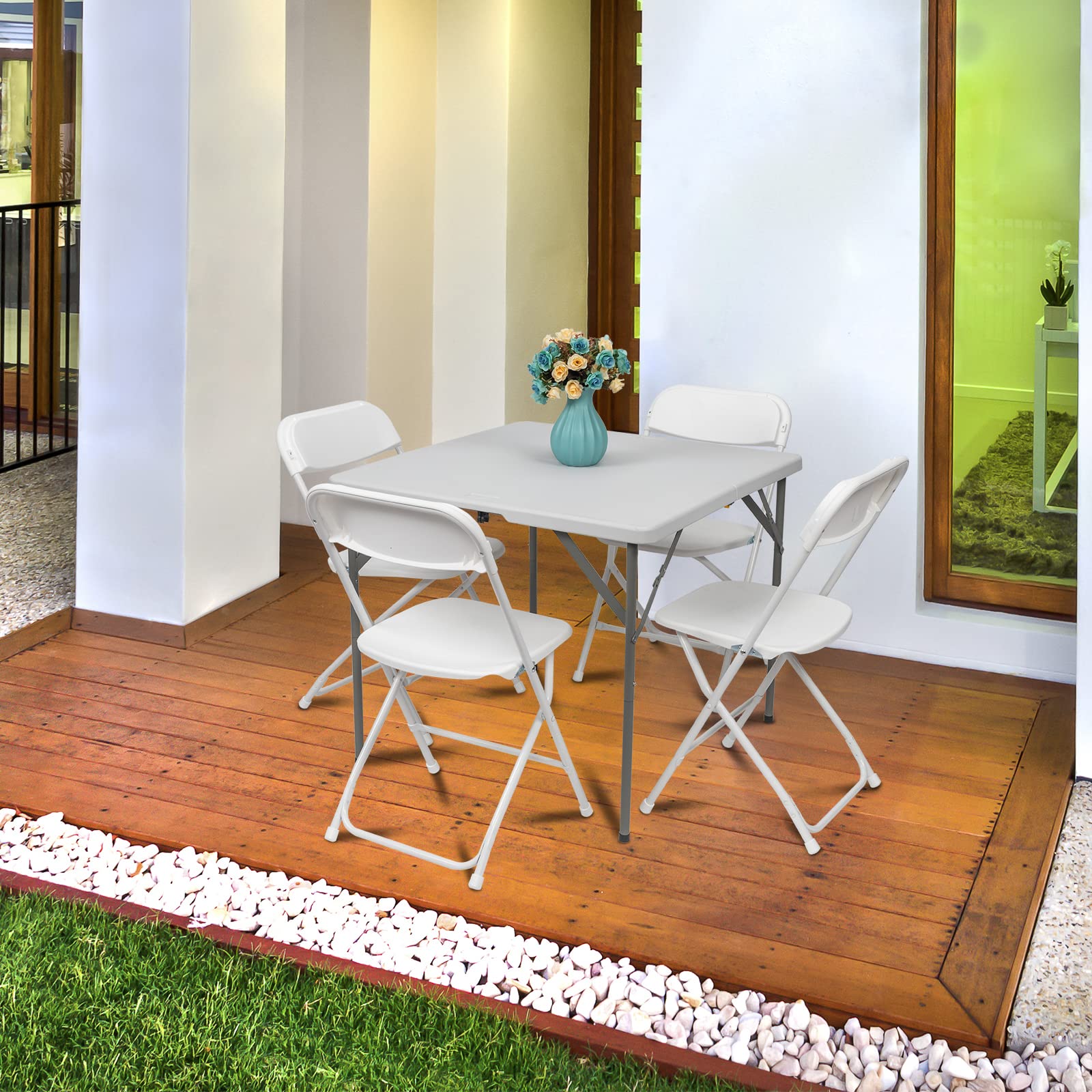 20 Pack White Plastic Folding Chairs - Heavy Duty 350lb Capacity Stackable Commercial Chairs with Steel Frame for Indoor Outdoor Use - Perfect for Weddings, Parties, Office Events, Picnics & Dining (Set of 20, White)