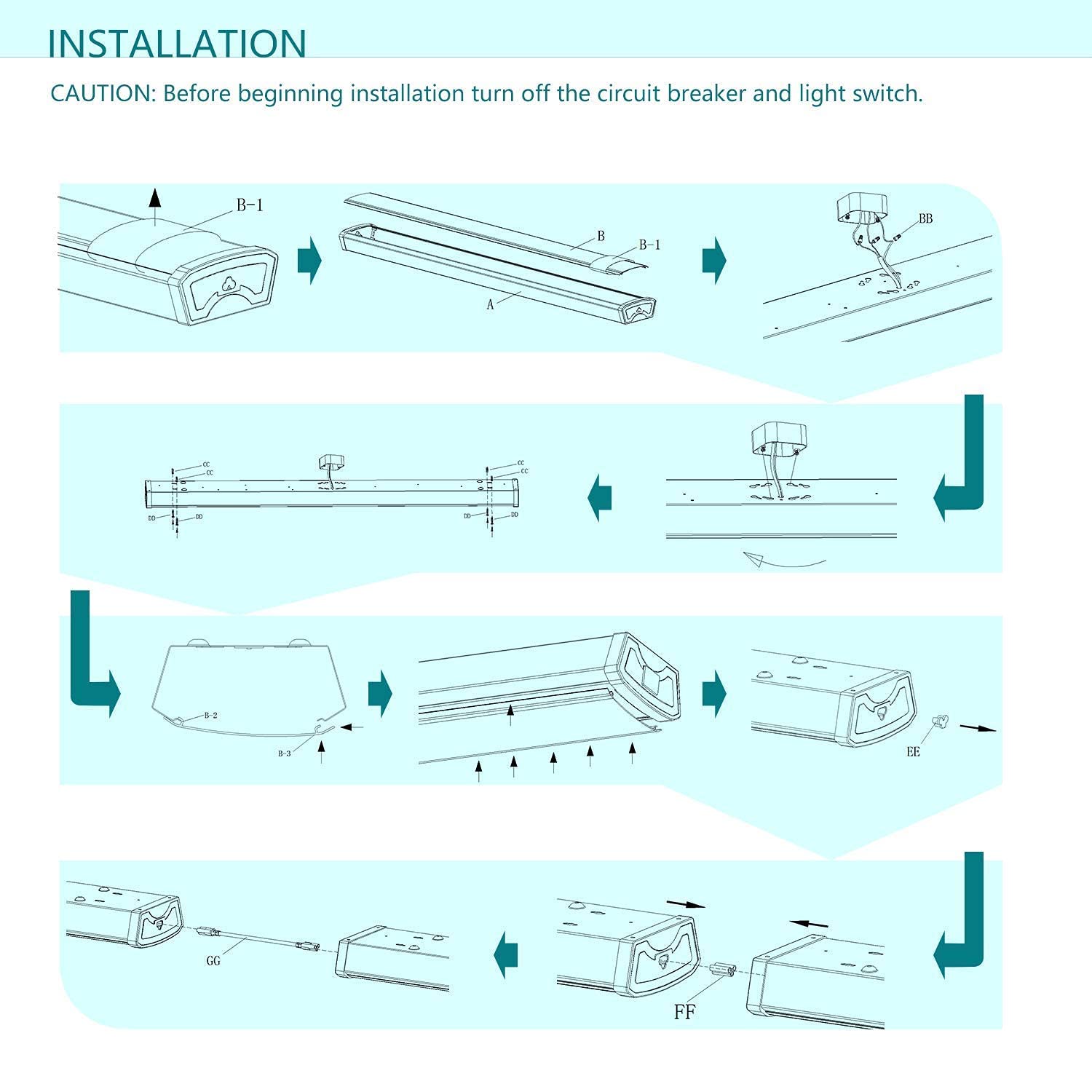 ANTLUX Linkable 4FT LED Wraparound Shop Light - 40W 4400 Lumens 4000K Flush Mount Garage Lighting - 4 Pack Linear Puff Ceiling Fixture - Fluorescent Tube Replacement for Warehouse, Workshop & Basement
