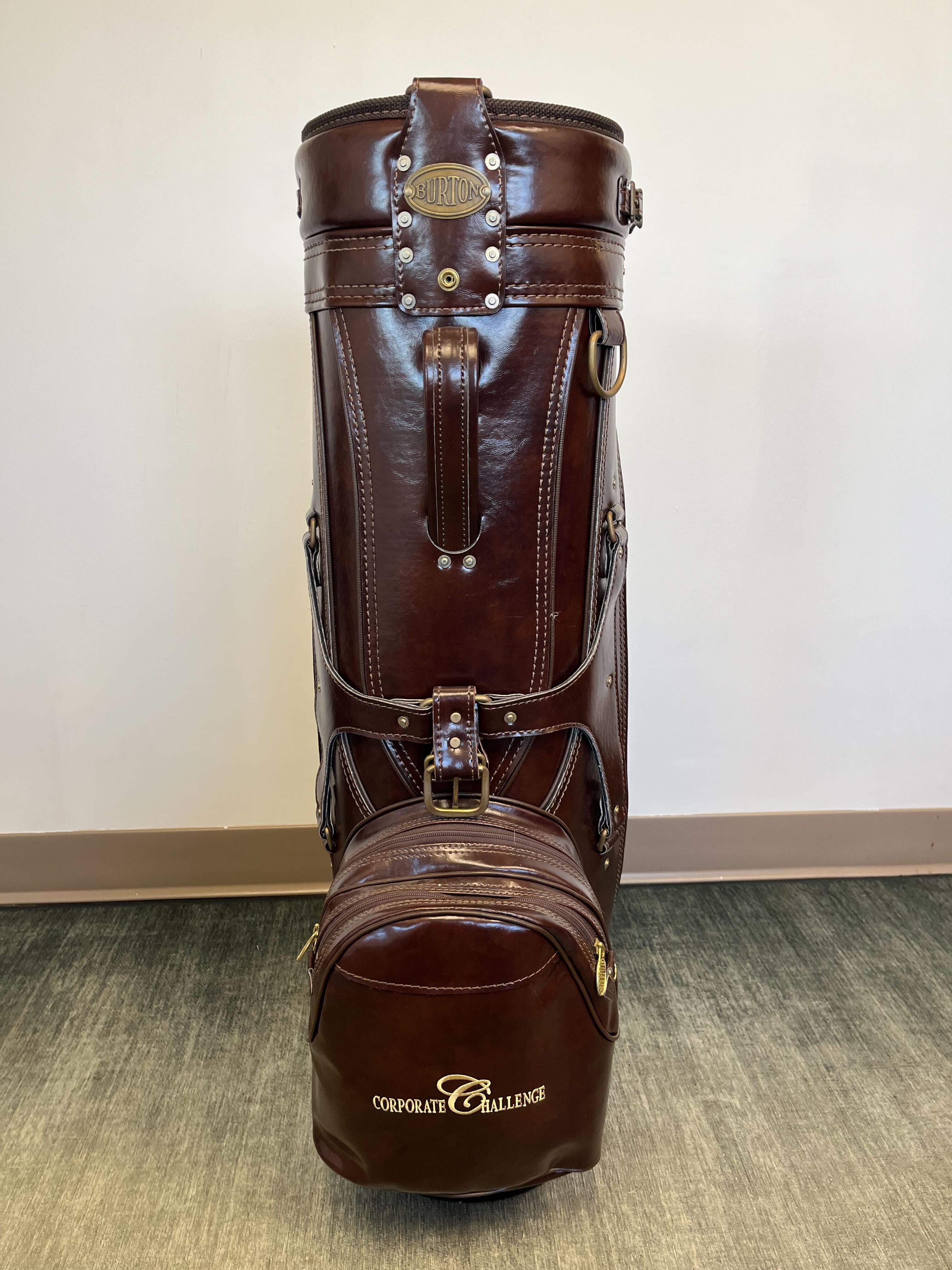 Burton Leather Golf Cart Bag with 6 Dividers & 4 Pockets - Includes Adjustable Strap & Waterproof Rain Cover - Perfect for Golf Tournaments & Outdoor Sports