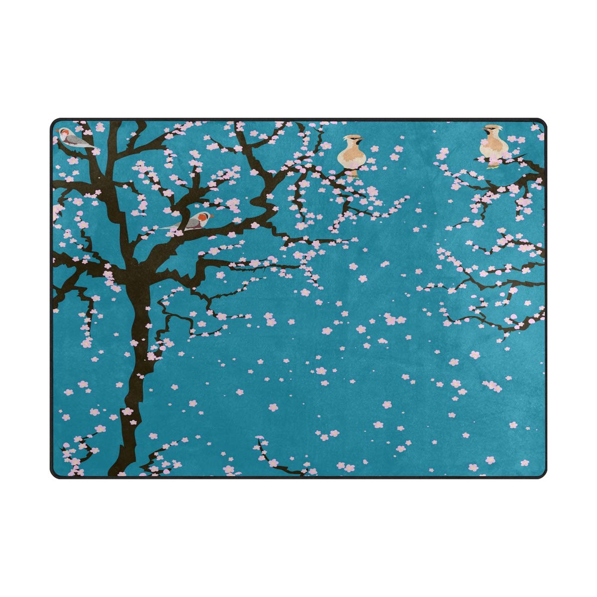 ALAZA Spring Cherry Blossom Floral Bird Japanese Design Area Rug - 7' x 5' Non-Slip Living Room Bedroom Rug - Perfect for Home Decor, Dorm Room & Office Spaces