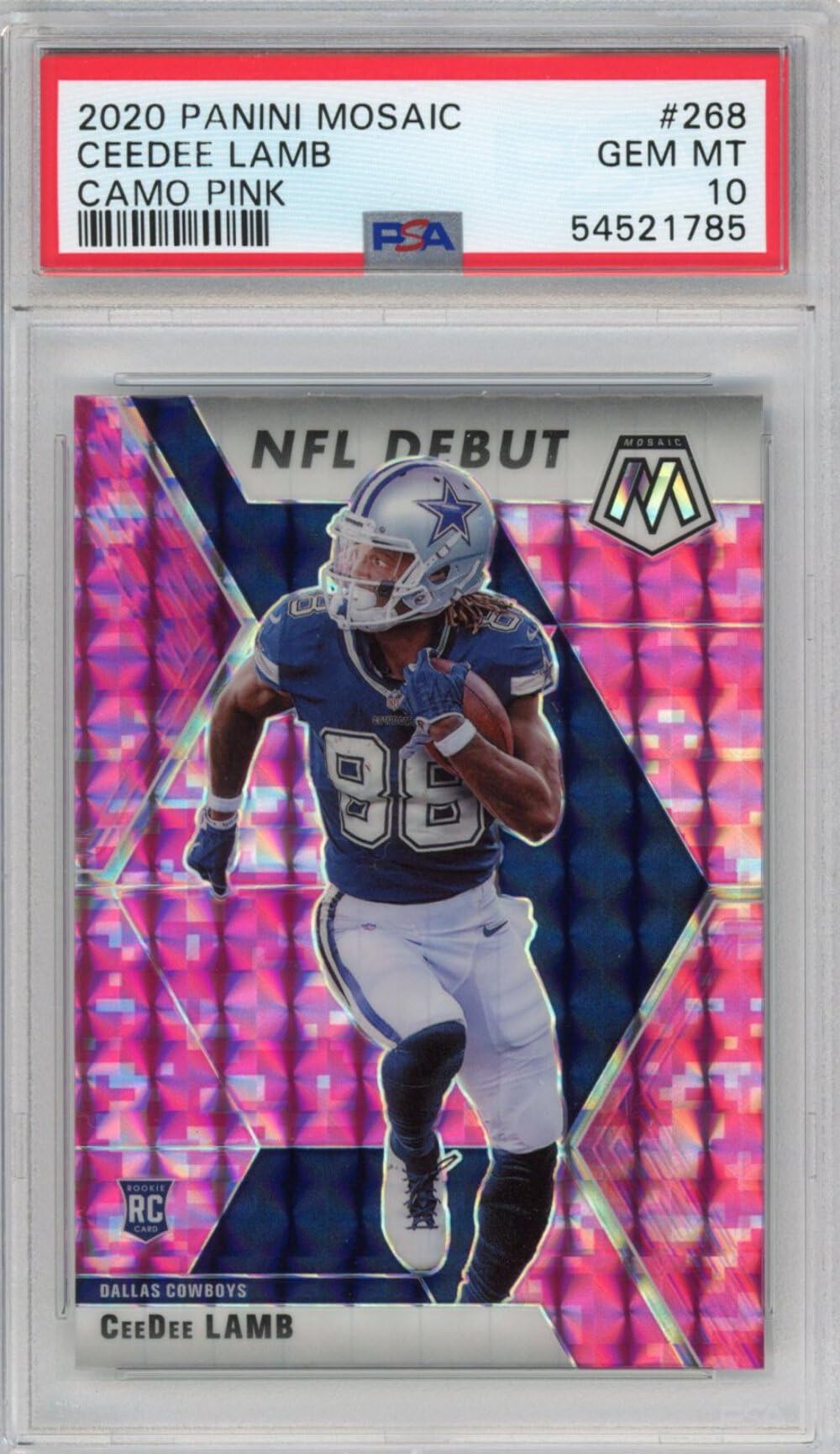 2020 Panini Mosaic CeeDee Lamb #268 Camo Pink Rookie RC Football Card PSA 10 Gem Mint - Rare Collectible for Sports Memorabilia & Investment