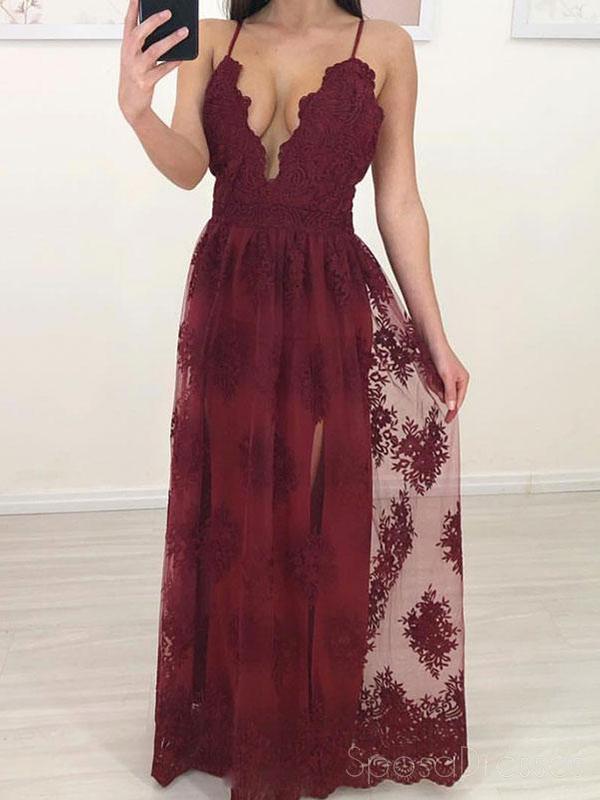 Elegant Maroon Long Evening Prom Dress with Side Slit & Lace Detail - Custom Sweet 16 Dresses for Formal Events, Homecoming & Special Occasions