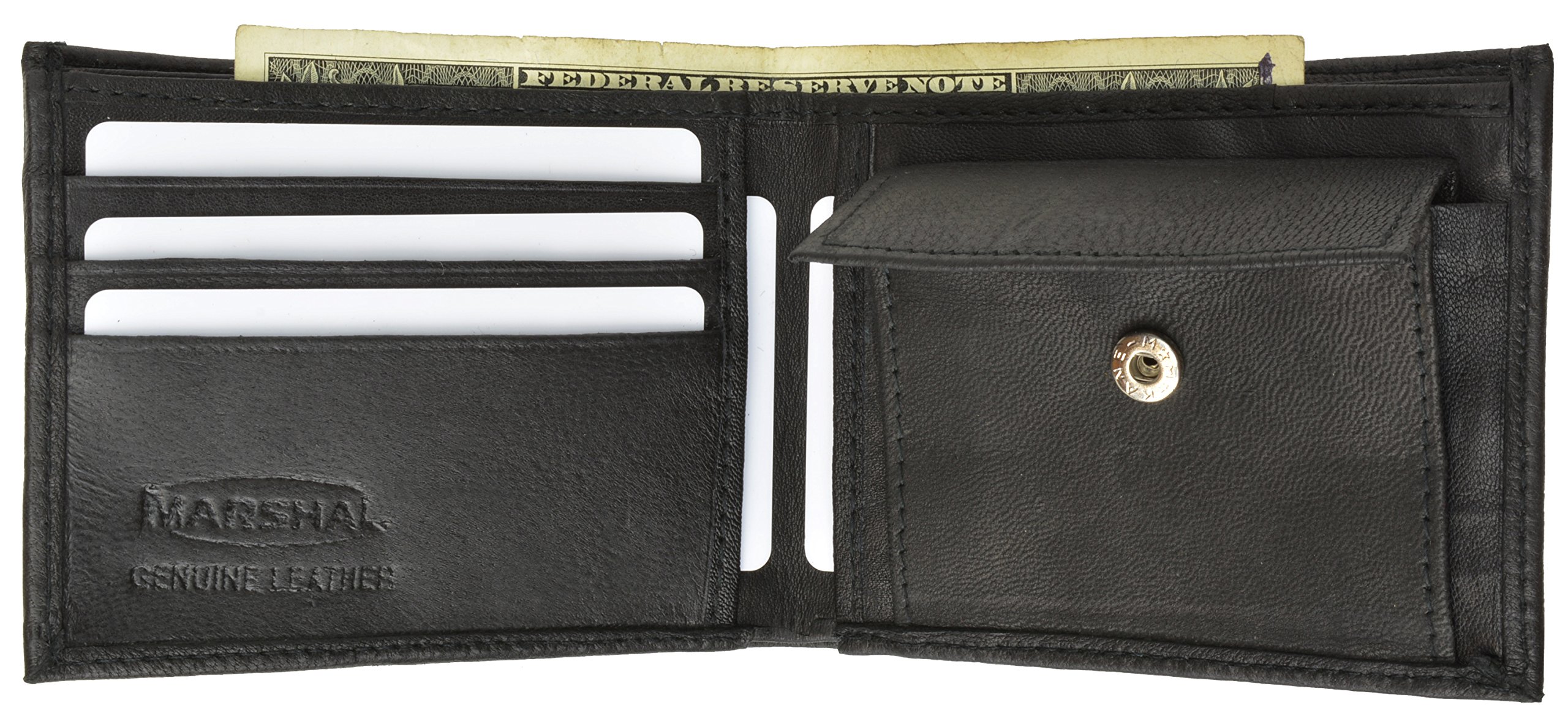 Marshal® Genuine Leather Men's Bifold Wallet with Coin Pocket - Slim RFID Blocking Wallet for Men - Perfect Gift for Dad, Husband, Boyfriend (Black) - Includes Free Organza Gift Bag | Business, Travel & Everyday Carry