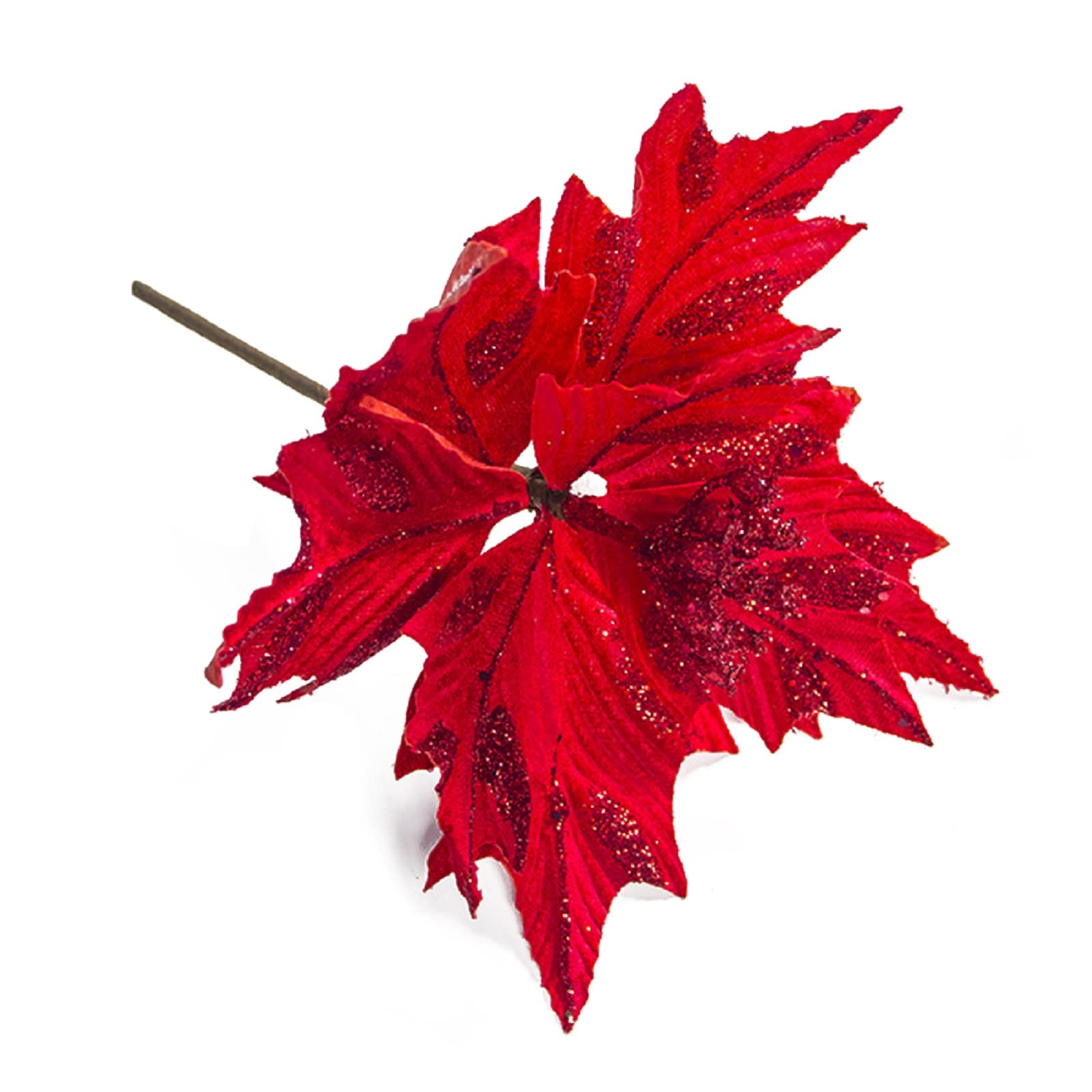 6pcs Glitter Poinsettia Flowers - Christmas Tree Ornaments & Wreath Decor for Holiday Wedding