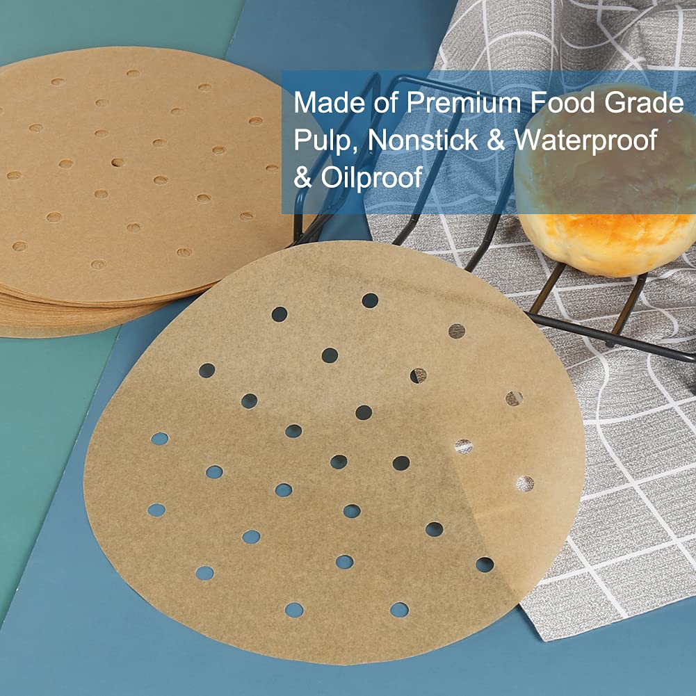 200-Pack 8 Inch Round Air Fryer Liners - Non-Stick Parchment Paper & Bamboo Steamer Liners for Air Fryer, Steaming Basket, Rice Cooker (5/6/7/8/9/10 Inch Sizes Available) - Perfect for Healthy Cooking, Meal Prep & Party Snacks