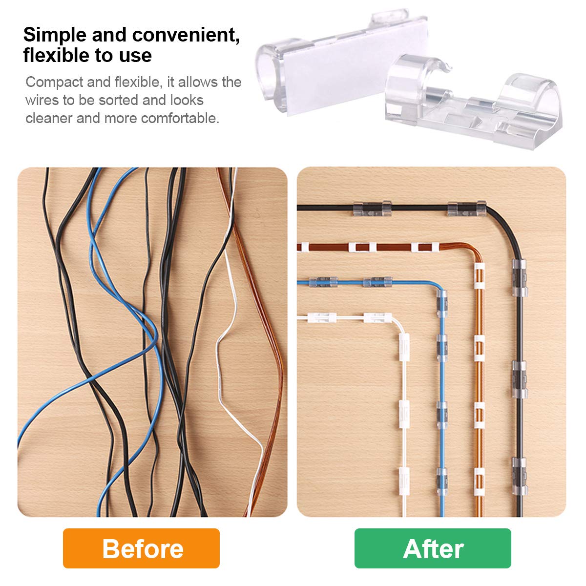 32PCS 10mm Cable Clips with Adhesive - Wire Organizer, Cord Management Clips for Home, Office & Car - Perfect for Desk, TV, Computer, Router & Vehicle Cable Organization