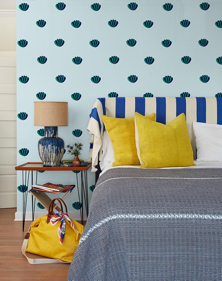Clare V. 'Lotus' Wallpaper - Emerald & Sky Blue Peel and Stick Wallpaper for Bedroom, Living Room, Nursery Decor | Waterproof Removable Self-Adhesive Wallpaper