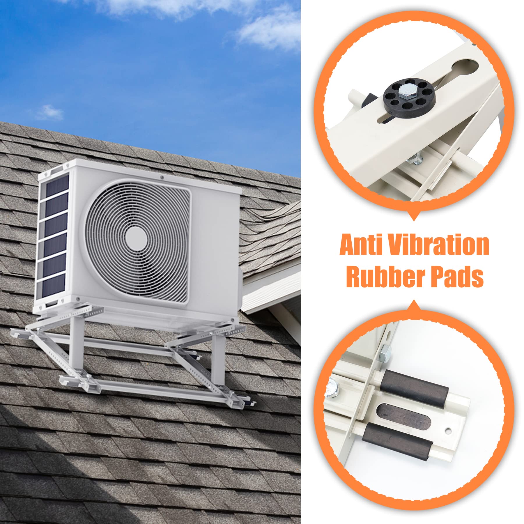 Universal Rooftop Mount Bracket for Ductless Mini Split AC/Heat Pump - Adjustable Angle Design Fits 9000-24000 BTU Condenser Units - Stable Leveling Solution for Home & Commercial HVAC Installation
