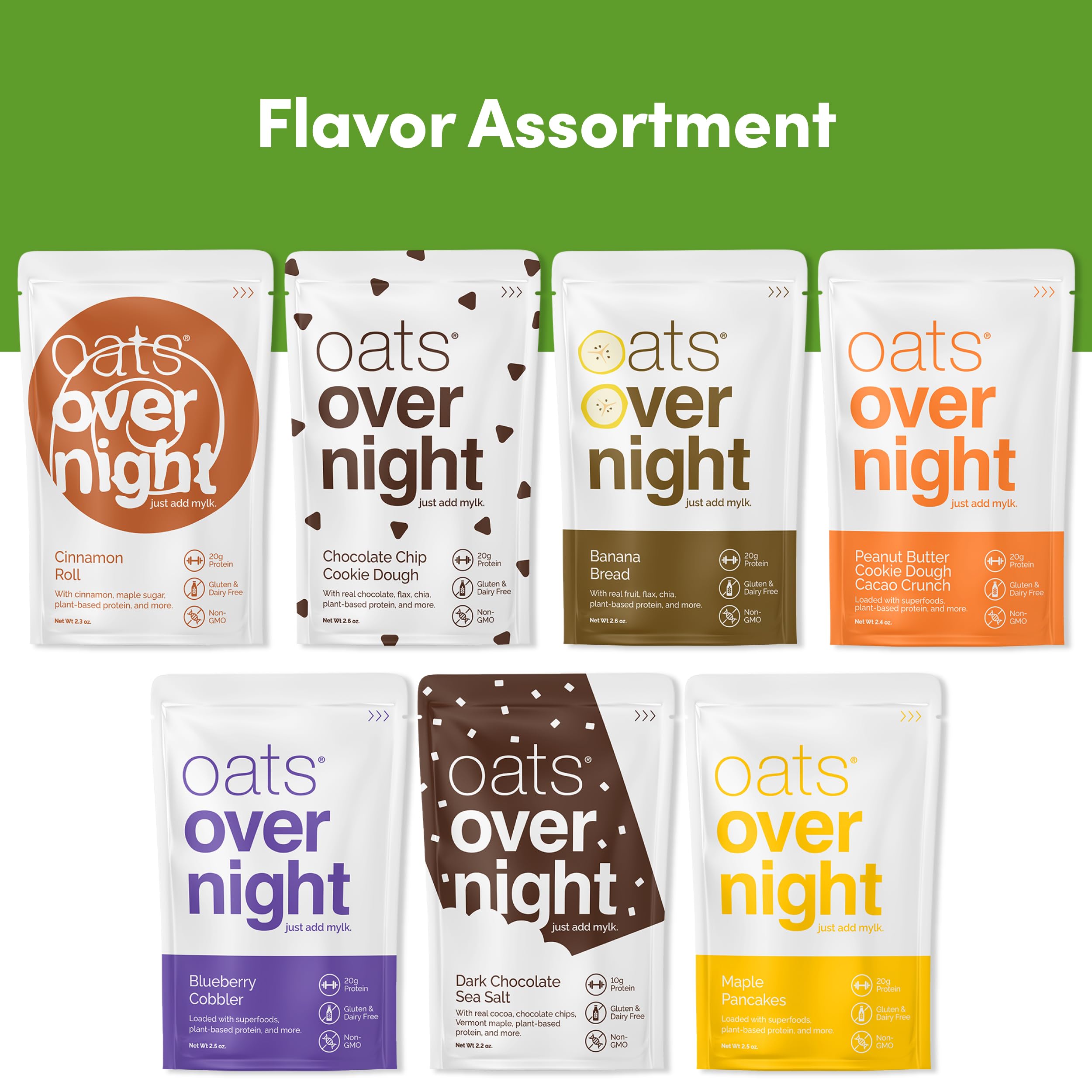 Oats Overnight Vegan Variety Pack - High Protein, High Fiber Breakfast Protein Shake | Gluten Free, Non-GMO Oatmeal with Banana Bread & Blueberry Cobbler Flavors (8 Pack + BlenderBottle) - Perfect for Quick Breakfast, Post-Workout Recovery & On-the-Go Nutrition