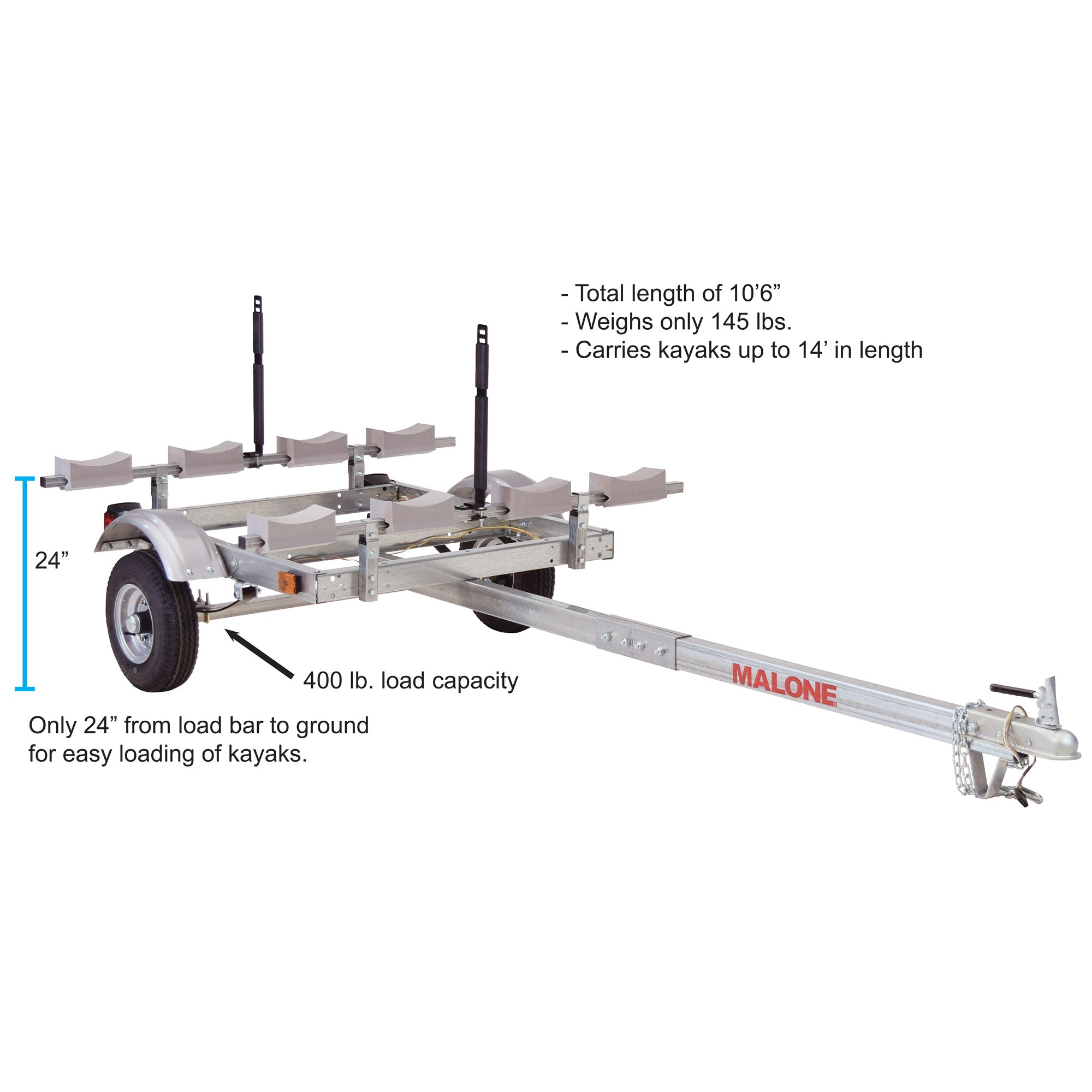 Malone EcoLight 4 Boat Stacker Kayak Trailer Package MPG586XL - Heavy Duty Aluminum Kayak & Canoe Carrier for Secure Transport - Perfect for Road Trips, Camping & Water Sports Adventures