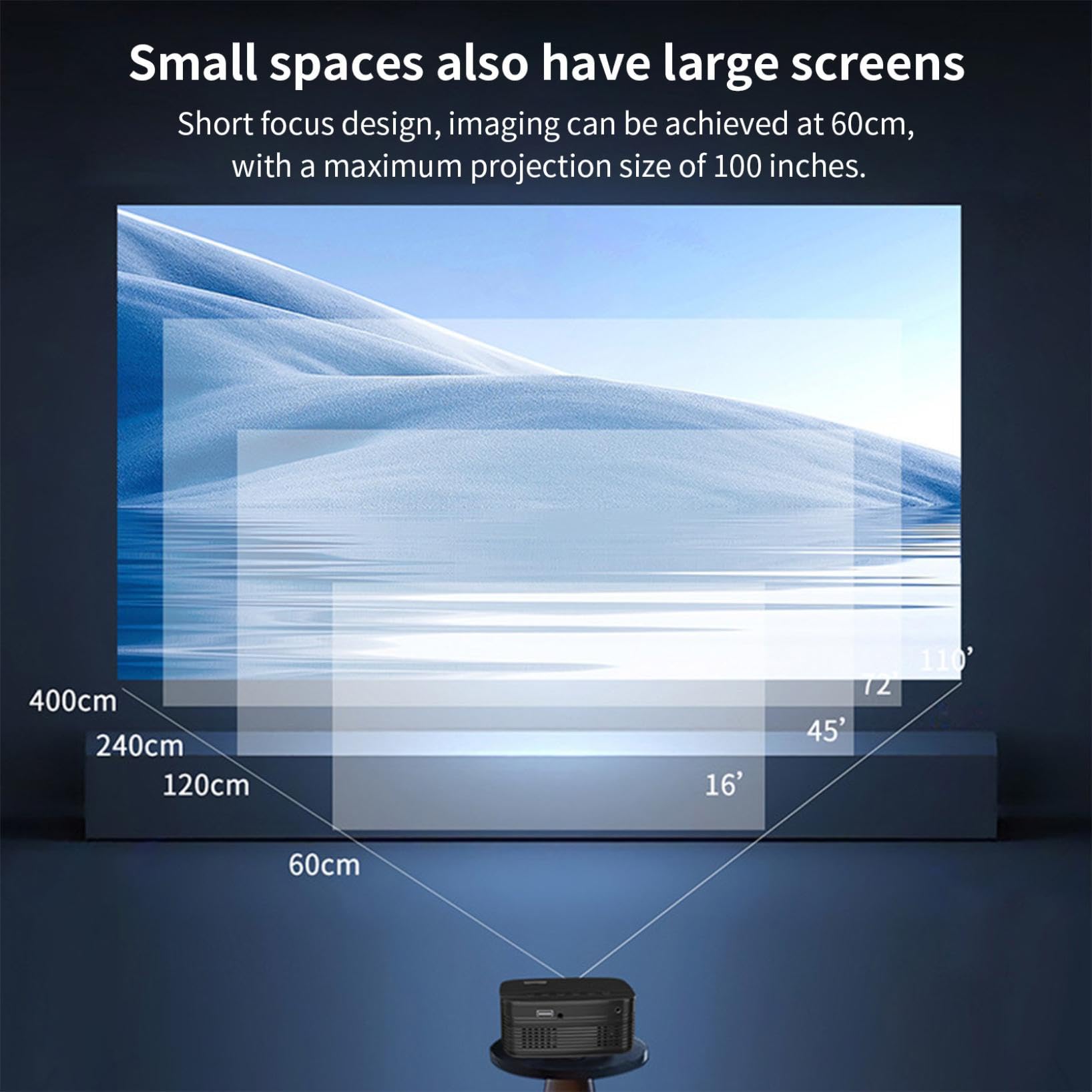 HCPZL 100-inch Wireless WiFi Smartphone Screen Mirroring Projector, Portable Outdoor Movie Projector for Camping & Backyard, Home Theater HD LED Mini Projector with Bluetooth Speaker - Native 1080P Full HD (Black) - Perfect for Movie Nights, Gaming & Presentations