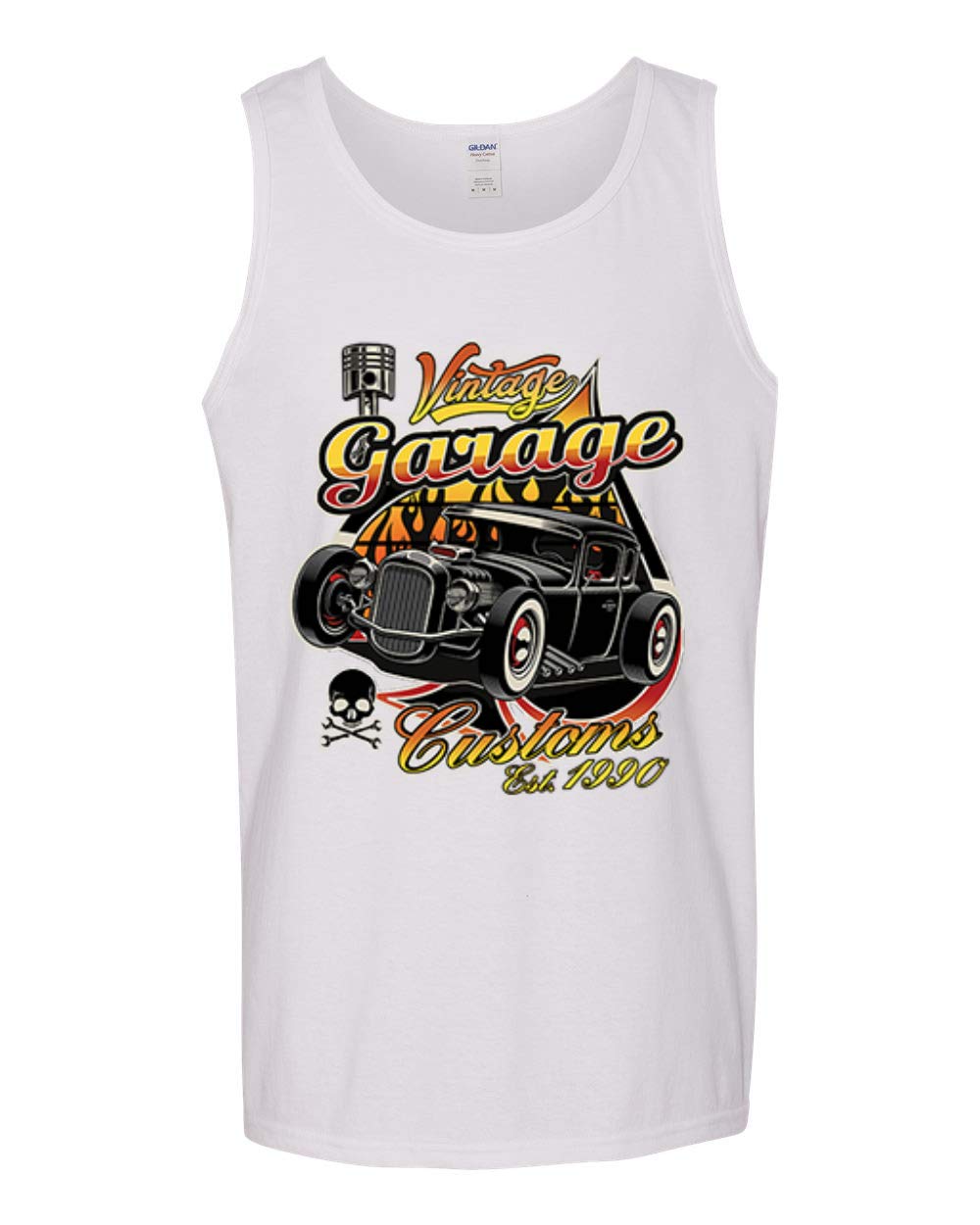 1990 Vintage Garage Customs Hot Rod Classic Car & Truck Graphic Tank Top for Men - Retro Automotive Tee for Car Shows, Cruising & Casual Wear