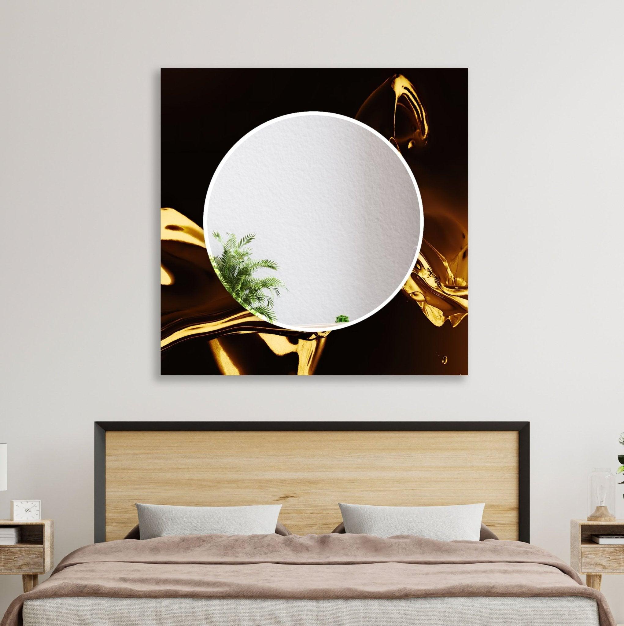 Abstract Black & Gold Framed Wall Mirror - Modern Decorative Mirror for Living Room, Bedroom & Entryway - Elegant Home Decor & Stylish Vanity Mirror