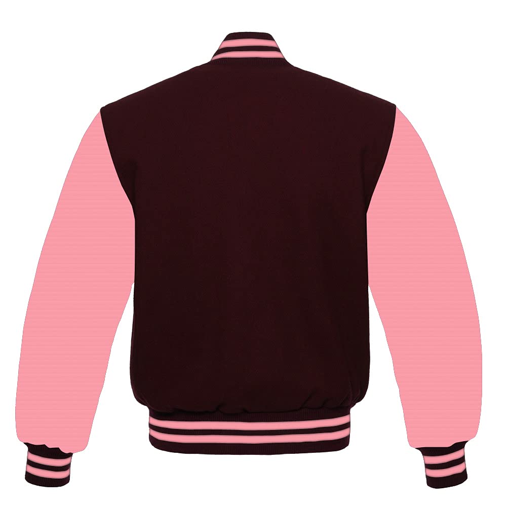 Men's Varsity Baseball Letterman Jacket - Wool Bomber Style with Pink Sleeves for School & Sports | Perfect for Baseball Games, College Events & Casual Wear
