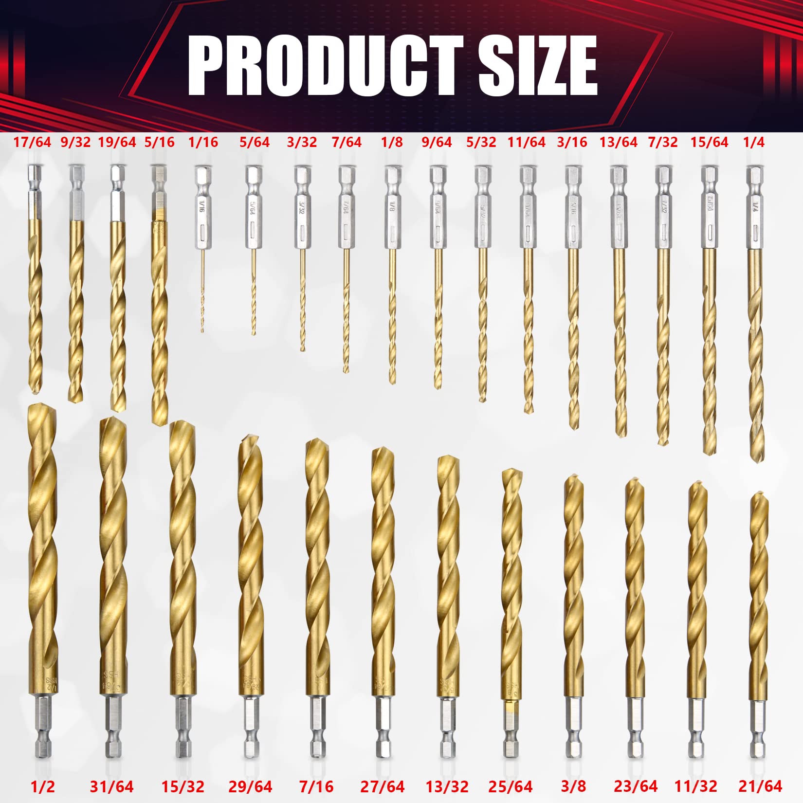 30 Pcs HSS Titanium Drill Bit Set, 1/16