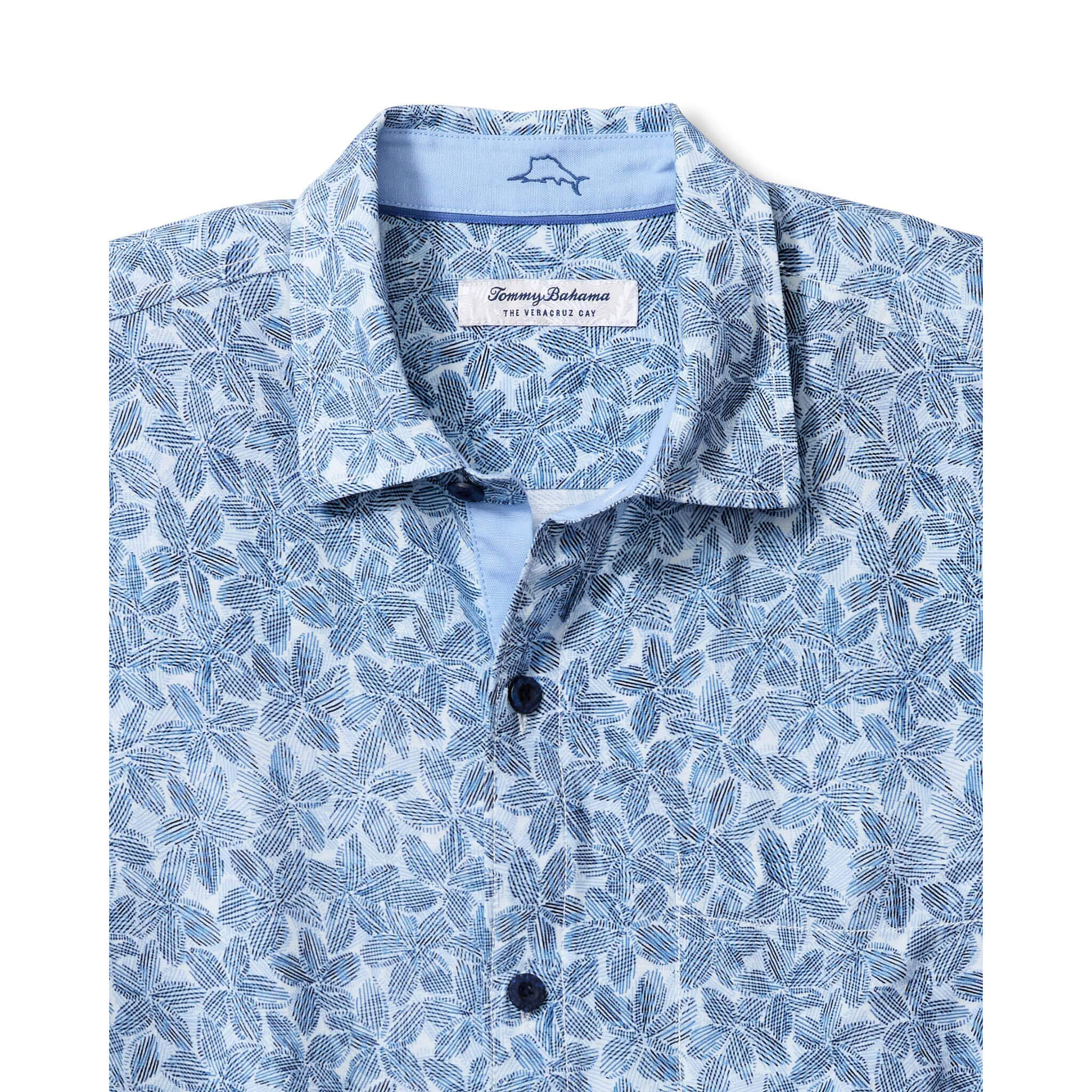 Tommy Bahama Men's Veracruz Cay Sand Dollar Camp Shirt - Cloud Nine Blue | Hawaiian Style Short Sleeve Button Down Shirt for Beach, Vacation & Summer Outfits