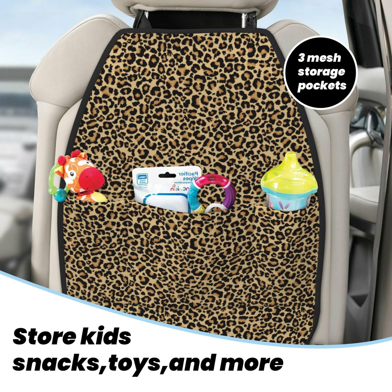 2-Piece Leopard Print Backseat Car Organizer - Waterproof Car Seat Storage with Multiple Pockets, Car Accessories for Kids Toys, Snacks & Travel Essentials (Perfect for Road Trips & Family Outings)