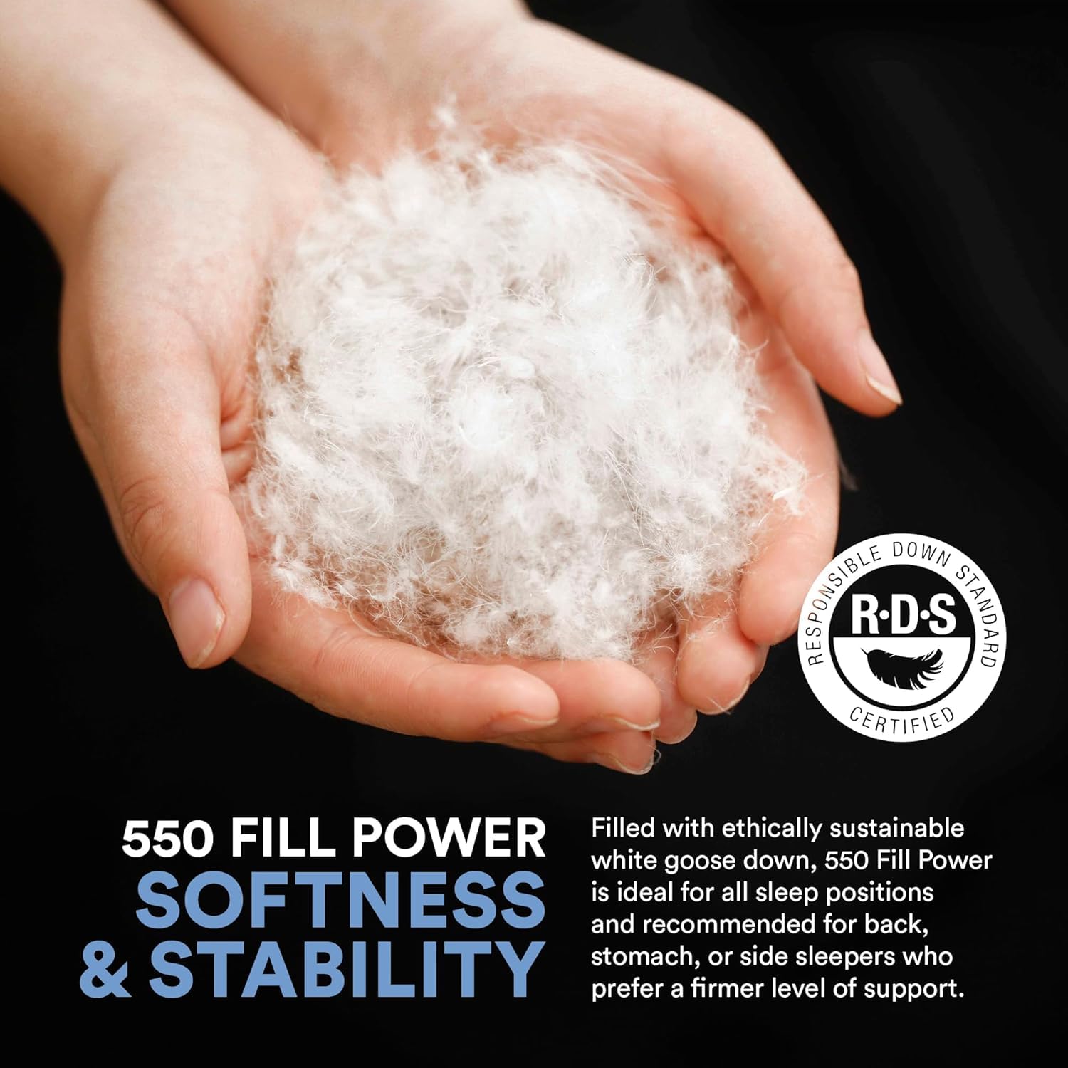 Premium 100% Luxury Down Pillows 550 Fill Power - Firm Support, Standard Size (Pack of 1) White - Perfect for Back Sleepers & Hotel-Style Comfort