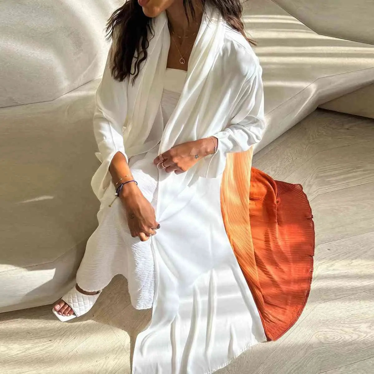 Elegant Chiffon Pleated Cardigan Open Abaya Dress for Women - Lightweight Cover-Up for Modest Fashion, Prayer, and Special Occasions