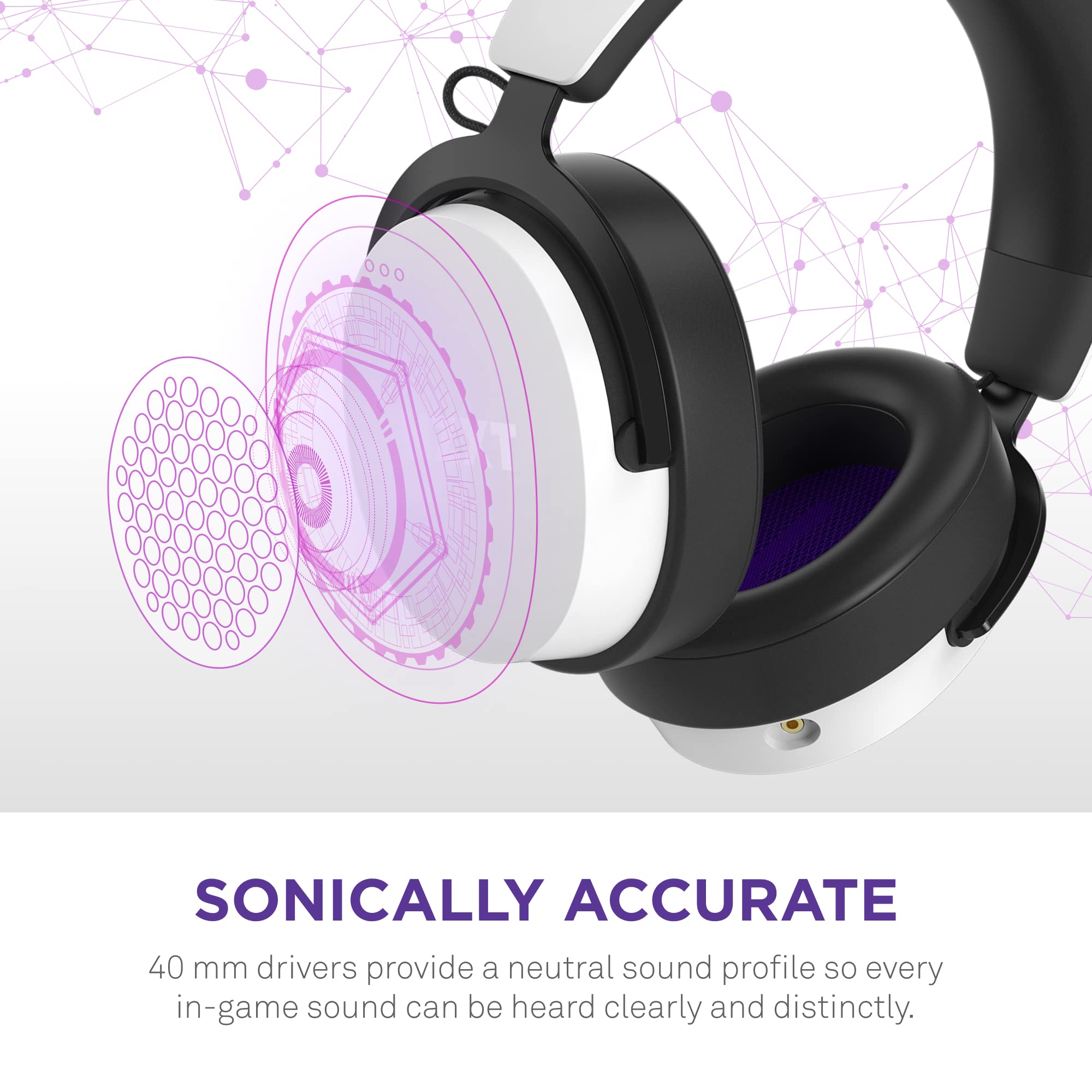 NZXT Relay Wired PC Gaming Headset with Hi-Res Audio & DTS:X 7.1 Surround Sound - Lightweight Comfort Design, Detachable Mic - White (AP-WCB40-W2) - Perfect for Competitive Gaming, Streaming & Long Gaming Sessions