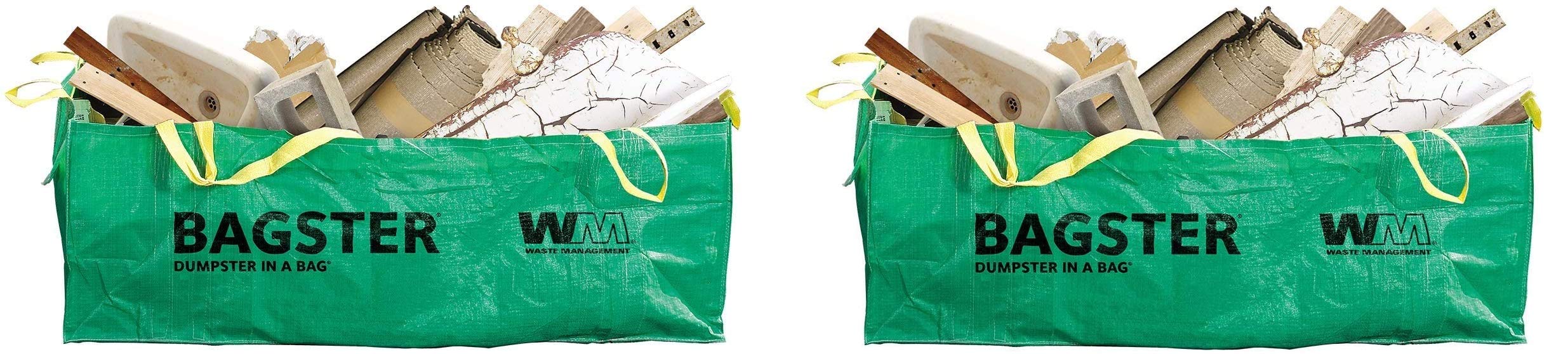 Bagster 3 Cubic Yard Dumpster Bag - Heavy Duty 3,300 lb Capacity, 2-Pack Green Waste Disposal Bags for Home Renovation, Yard Cleanup & Construction Debris Removal