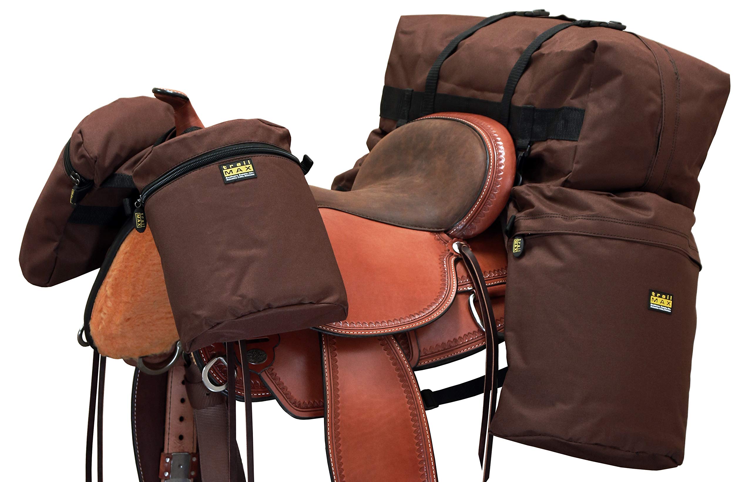 TrailMax Large Overnighter Saddlebags Set for Horses - Detachable Cantle Bag & Horn Bags Included | Durable Western & Endurance Saddle Bags | Perfect for Long Rides, Camping & Trail Adventures