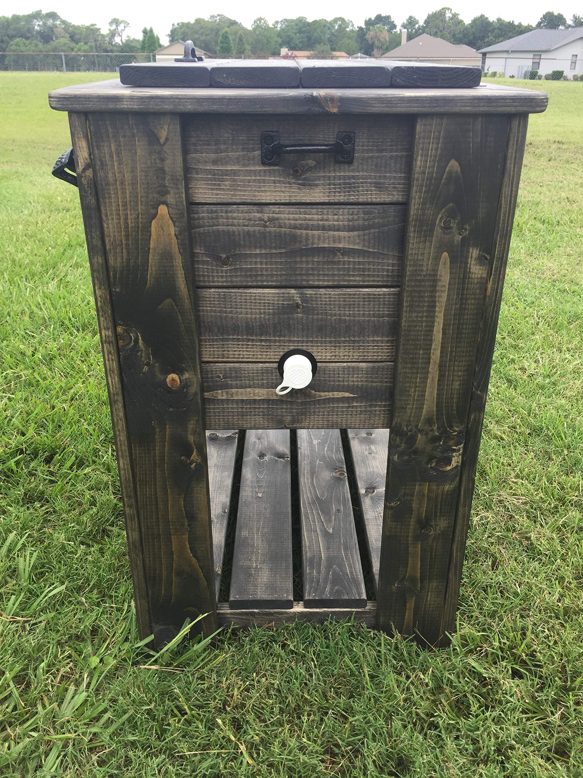 Ebony Stained Wood Cooler Stand with Shelf - Durable Outdoor Drink Holder for Picnics, BBQs, and Backyard Parties