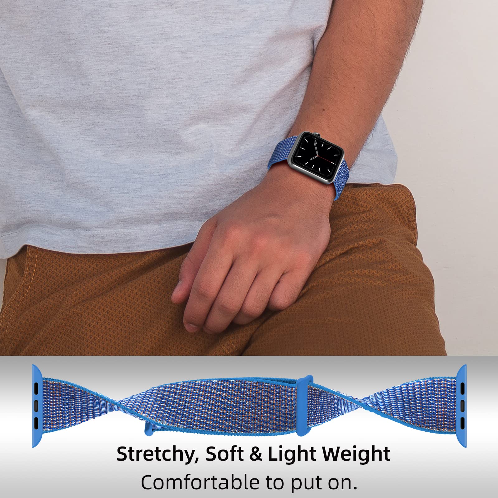 OXWALLEN Sport Loop Nylon Band for Apple Watch Series 9/8/7/6/5/4/3 SE 2/1 - 41mm 40mm 38mm Compatible, Adjustable Braided Fabric Strap for Women & Men - Cerulean Blue - Perfect for Running, Workouts & Everyday Wear