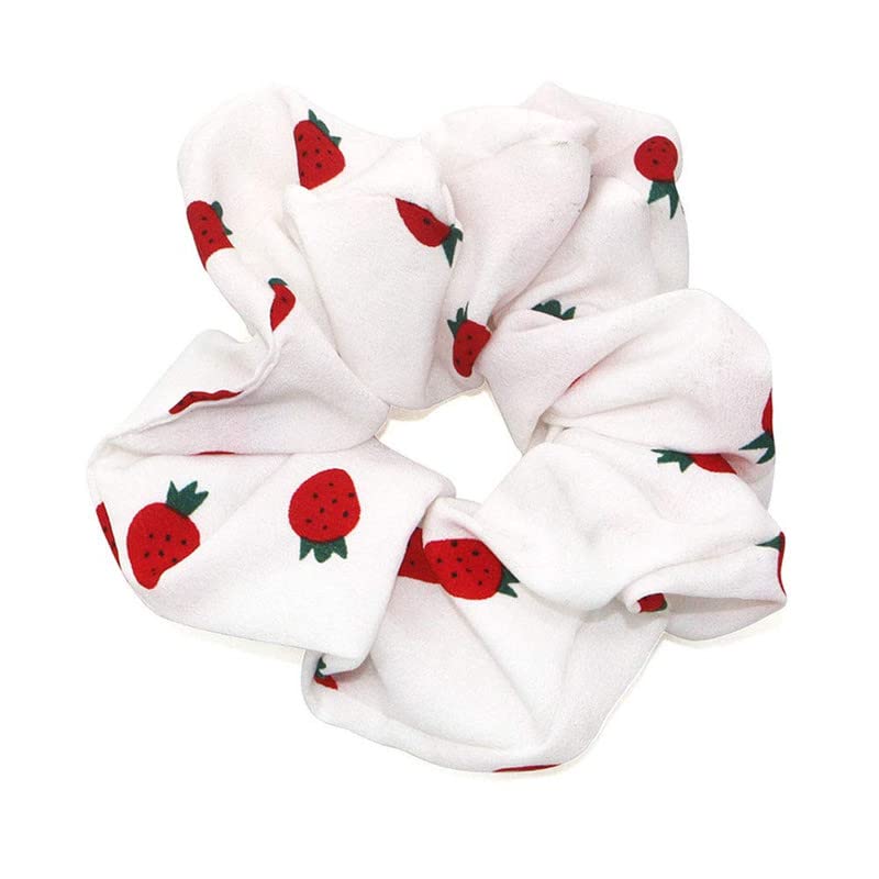 4PCS Elastic Hair Scrunchies for Women - Soft Hair Bands, Hair Ties, Ponytail Holders (Strawberry Pattern) - Perfect for Workouts, Office, and Everyday Styling