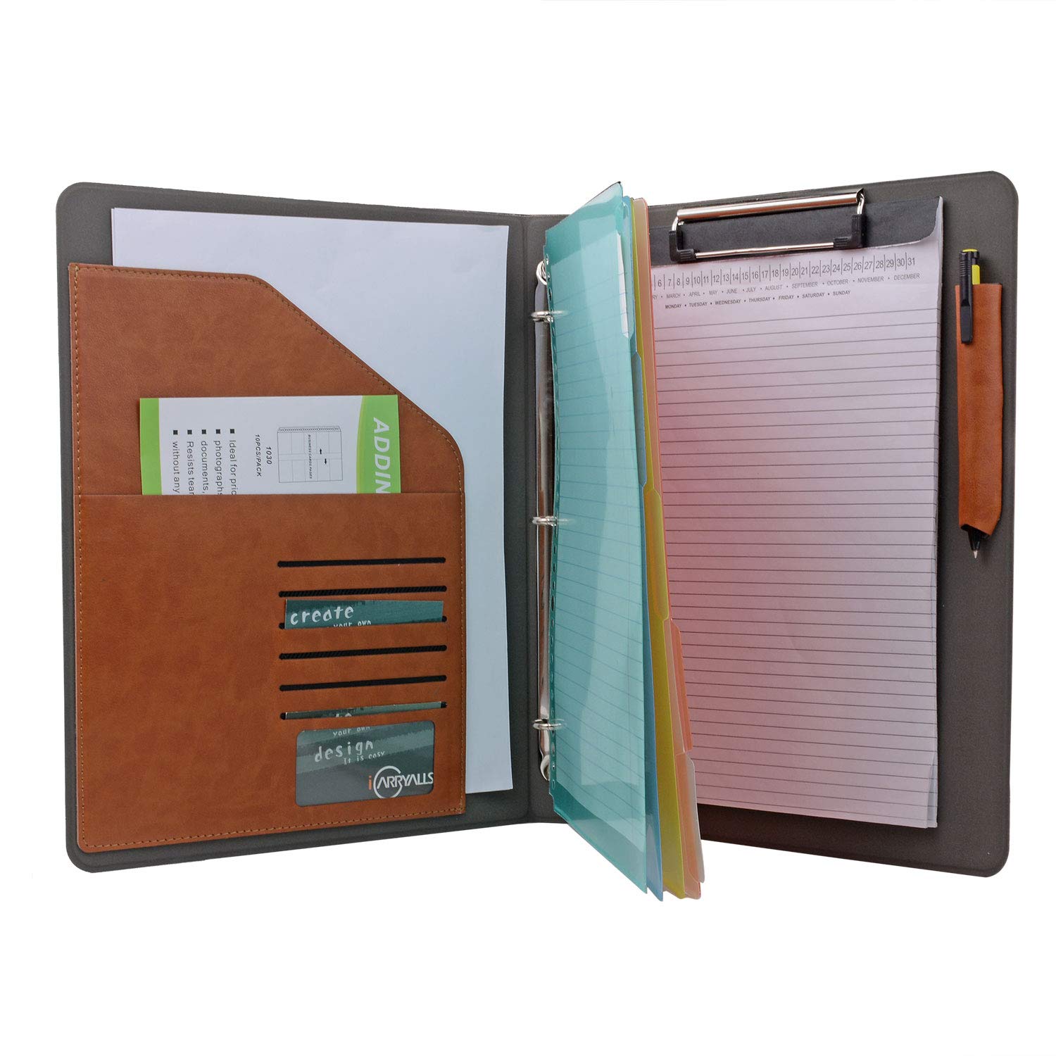 Professional Binder Portfolio Organizer with Color File Folders - 3-Ring Business & Interview Padfolio with Clipboard - Perfect for Office, School, Presentations & Job Interviews