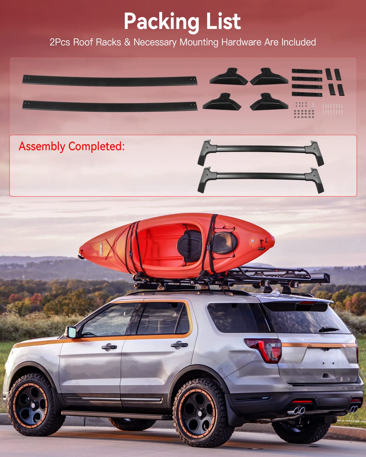 2Pcs Black Aluminum Roof Rack Cross Bars - 200LBS Capacity - Compatible with Chevy Traverse 3.6L (2009-2017) - Heavy Duty Cargo Carrier for Rooftop Luggage, Bags & Outdoor Gear - Perfect for Road Trips, Camping & Adventure Travel