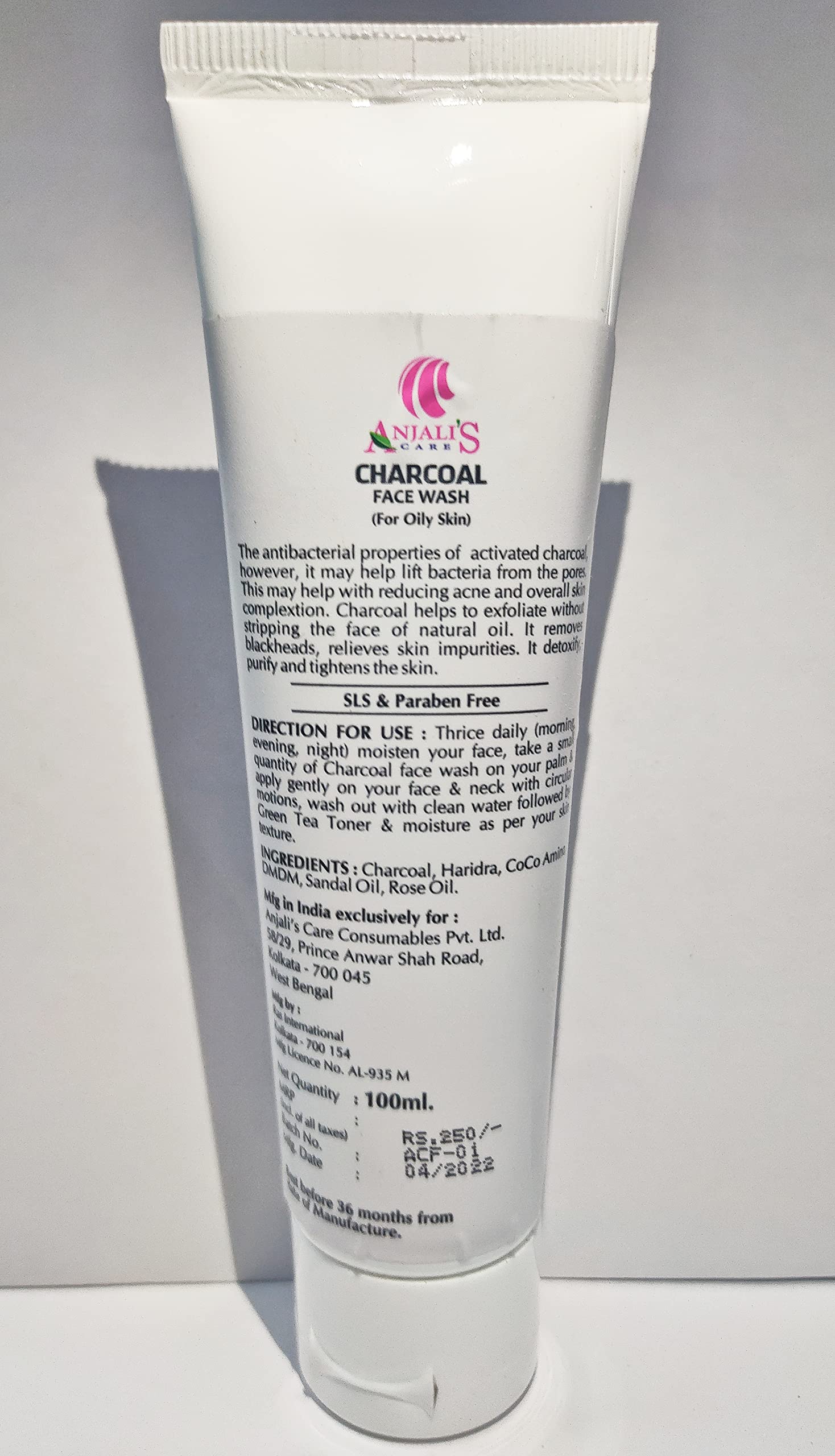 Anjalis Care Charcoal Face Wash for Acne & Blackheads - Deep Cleansing & Detoxifying Facial Cleanser (100ml) - Perfect for Oily & Combination Skin, Daily Skincare Routine