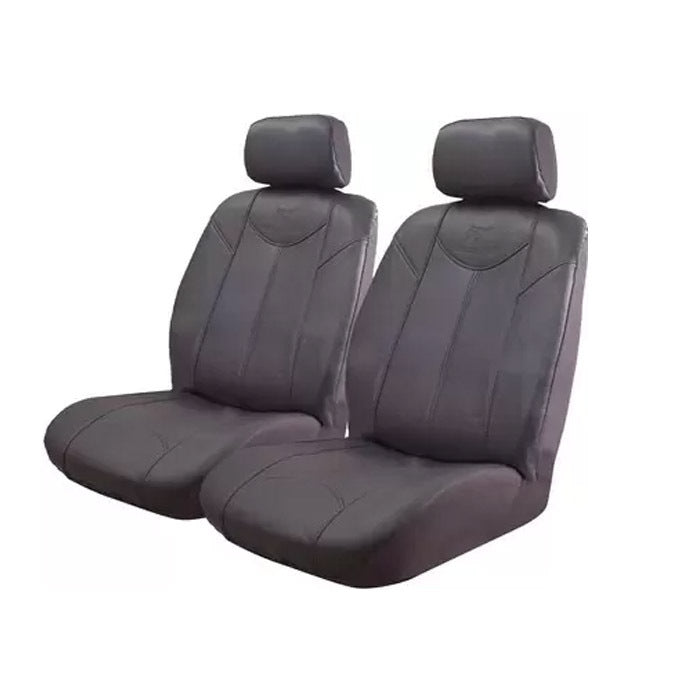 Black Bull Leather Look Seat Covers - Airbag Compatible, Safe & Durable (Grey, Size 30, Pair) - Perfect for Car Interior Protection & Style Upgrade