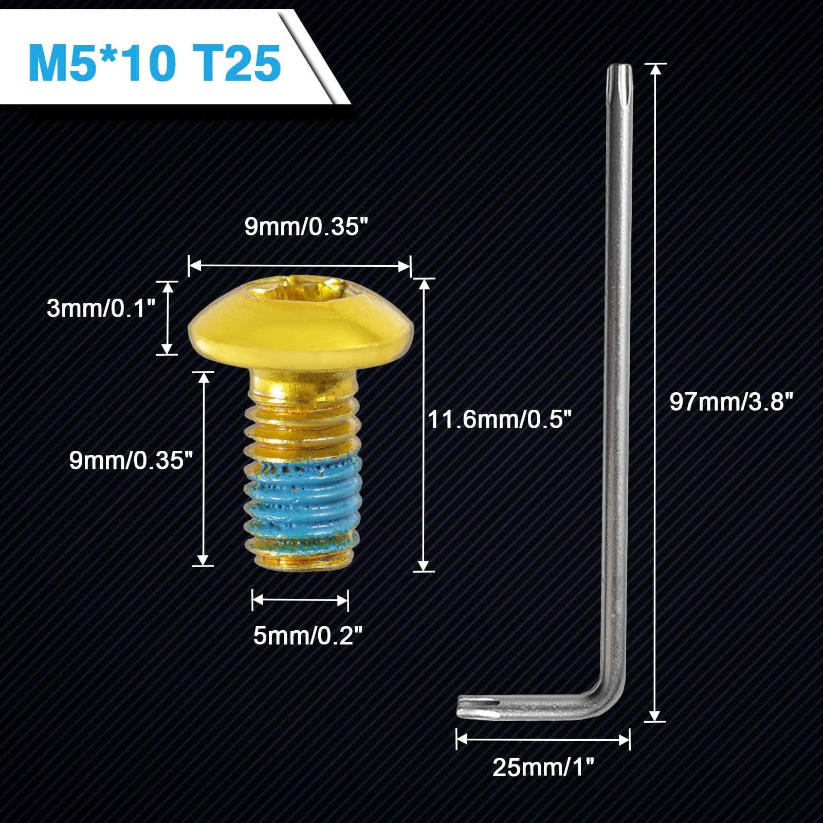 12 Pcs Gold M5x10mm Bicycle Disc Brake Bolts with T25 Torx Wrench - MTB Rotor Screws for Road & Mountain Bikes - Perfect for Brake Maintenance & Upgrades